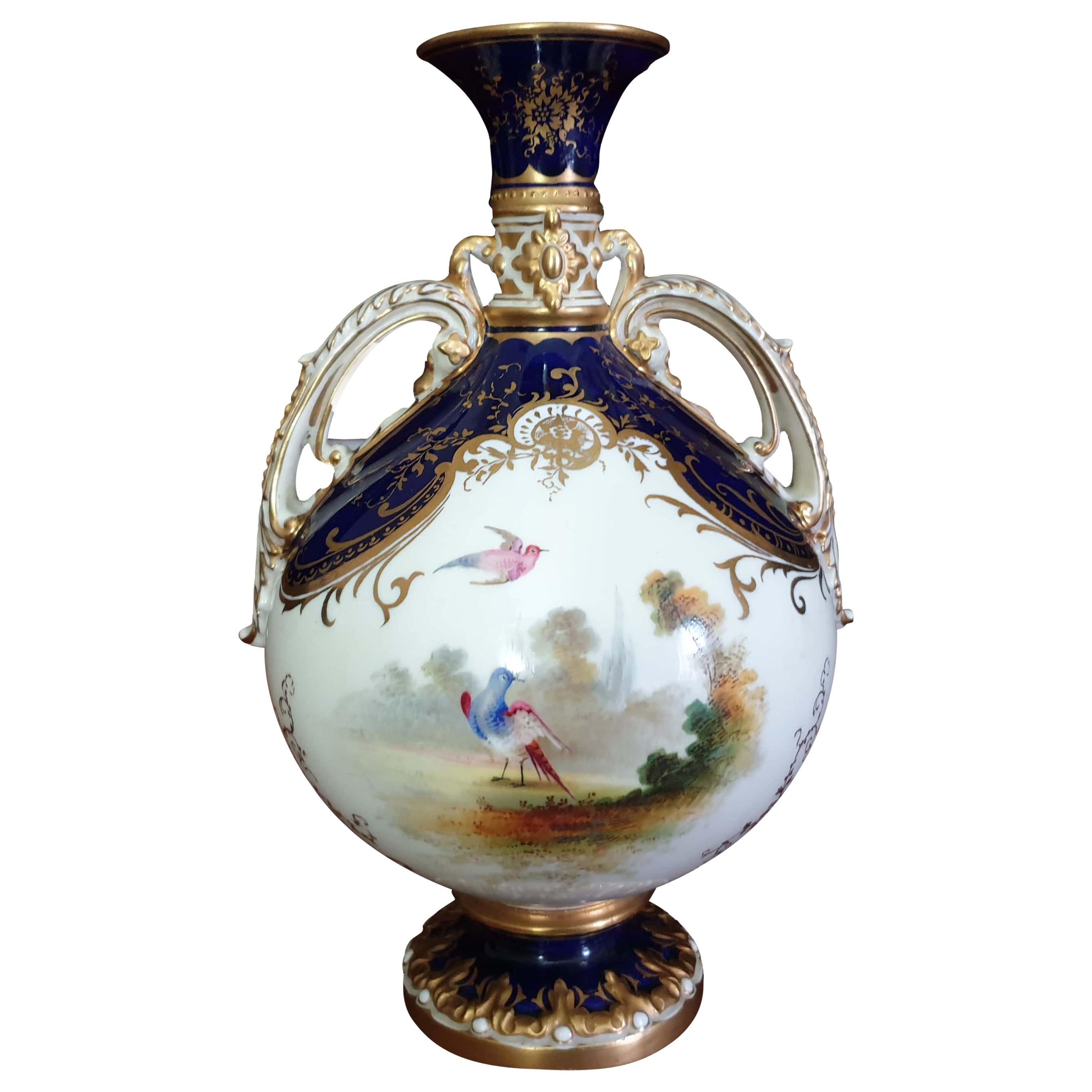 Coalport 19th Century Hand Painted Bird Vase with Raised Gilding For Sale