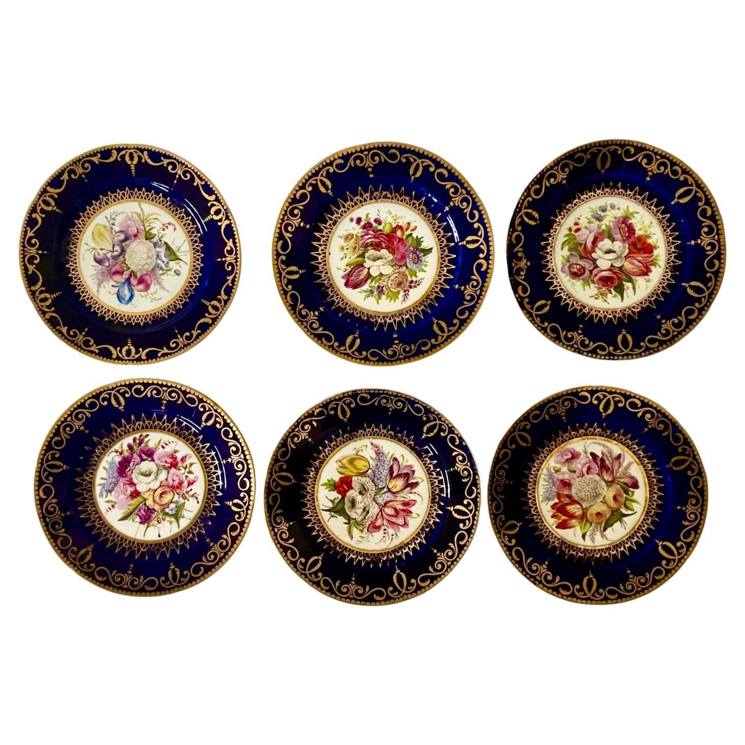Coalport Desert Porcelain Plates with Flowers in the Centre circa 1805