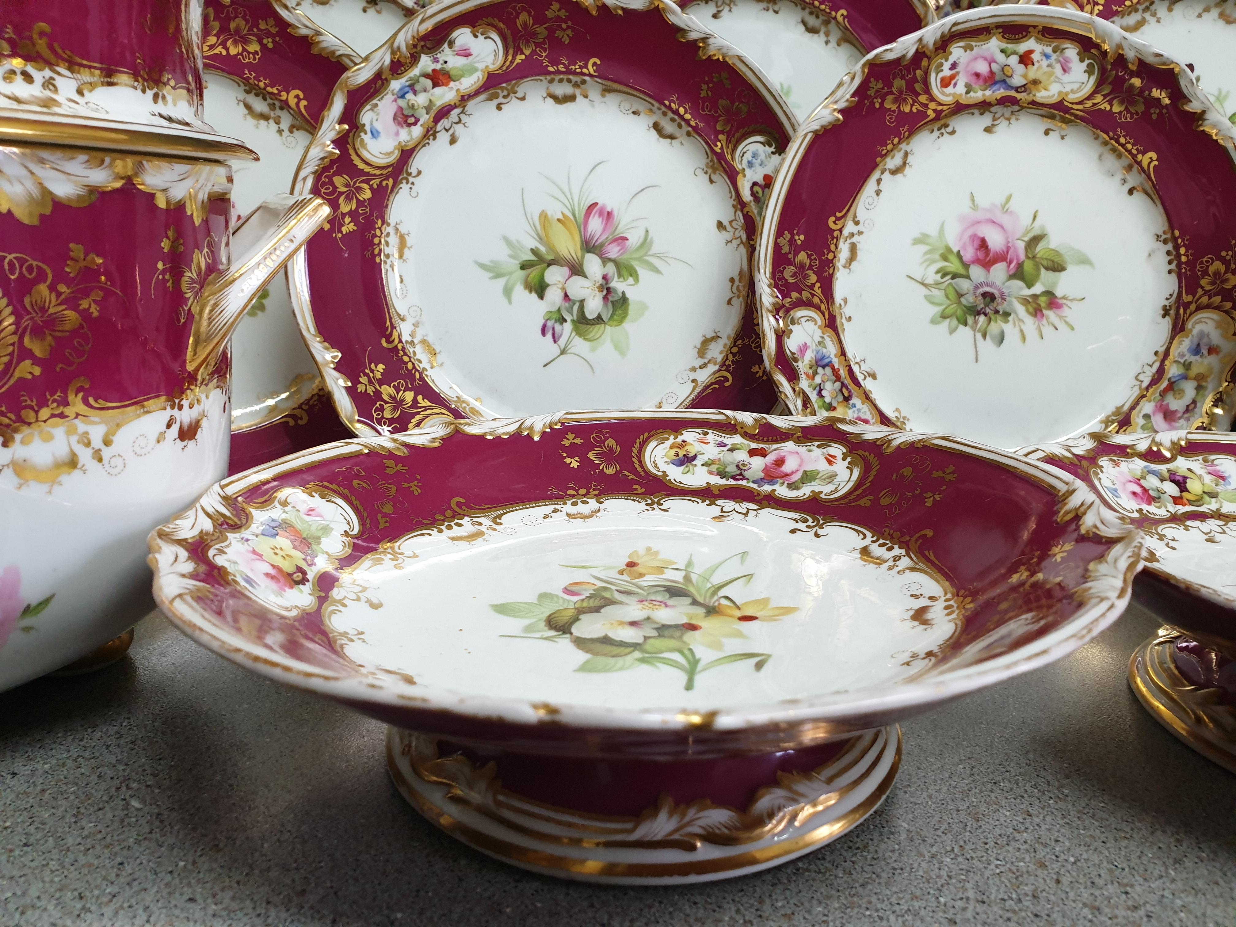 English Royal Red Floral Coalport Dessert Service, circa 1840 With Ice Pails  For Sale 1