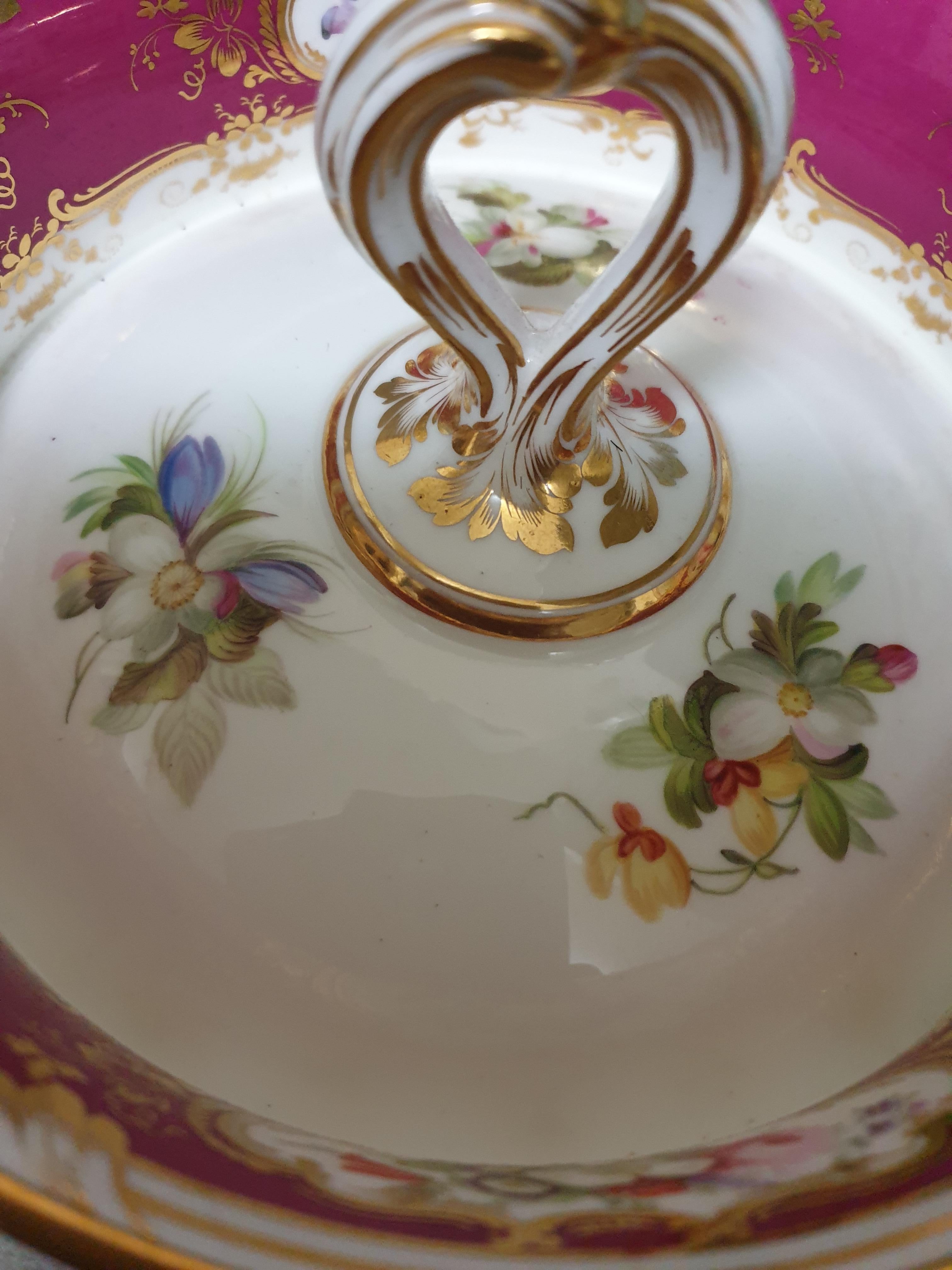 British English Royal Red Floral Coalport Dessert Service, circa 1840 With Ice Pails  For Sale