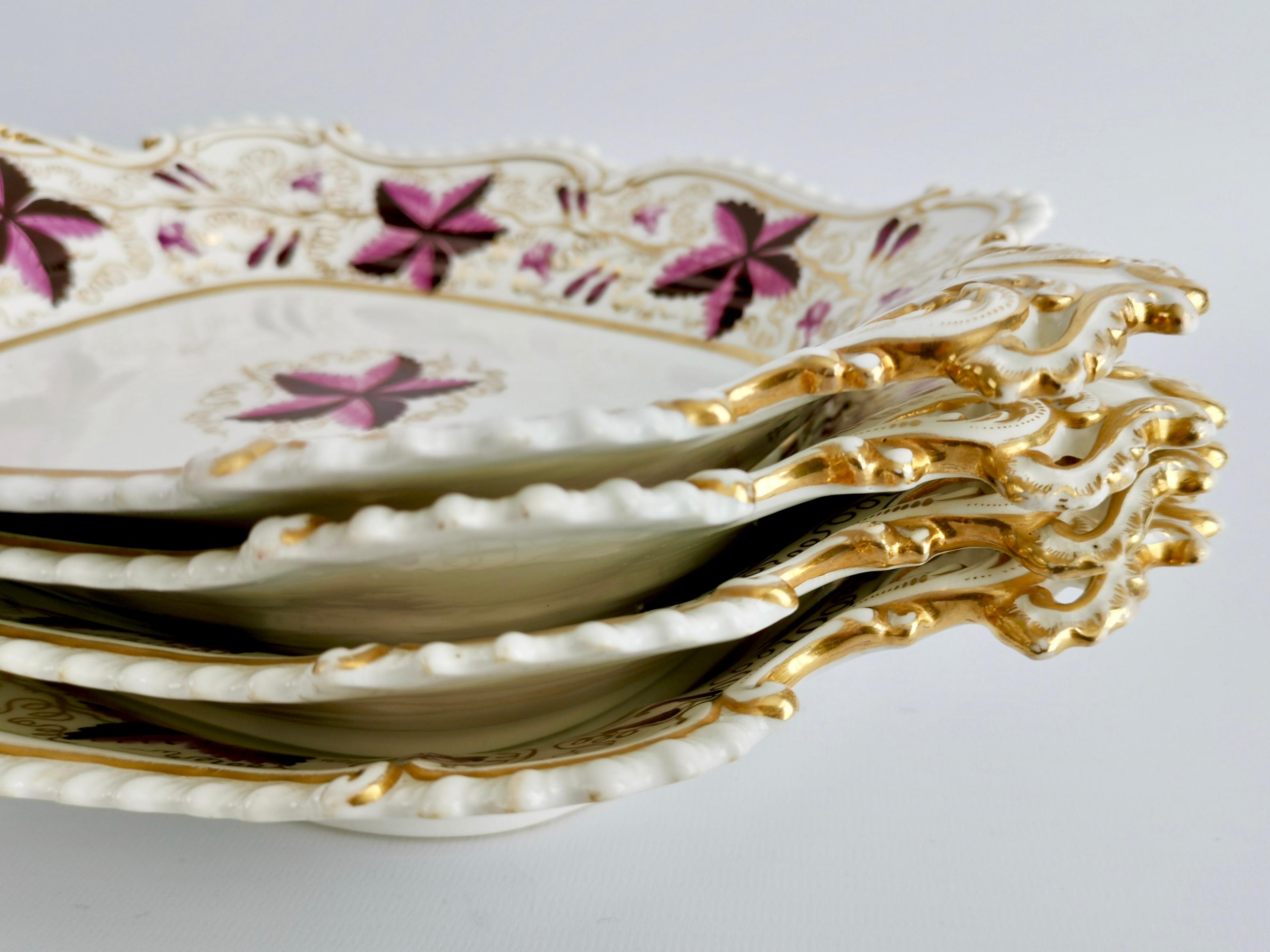Coalport Porcelain Dessert Service, Purple Vines, Rams Heads, Regency, ca 1820 2