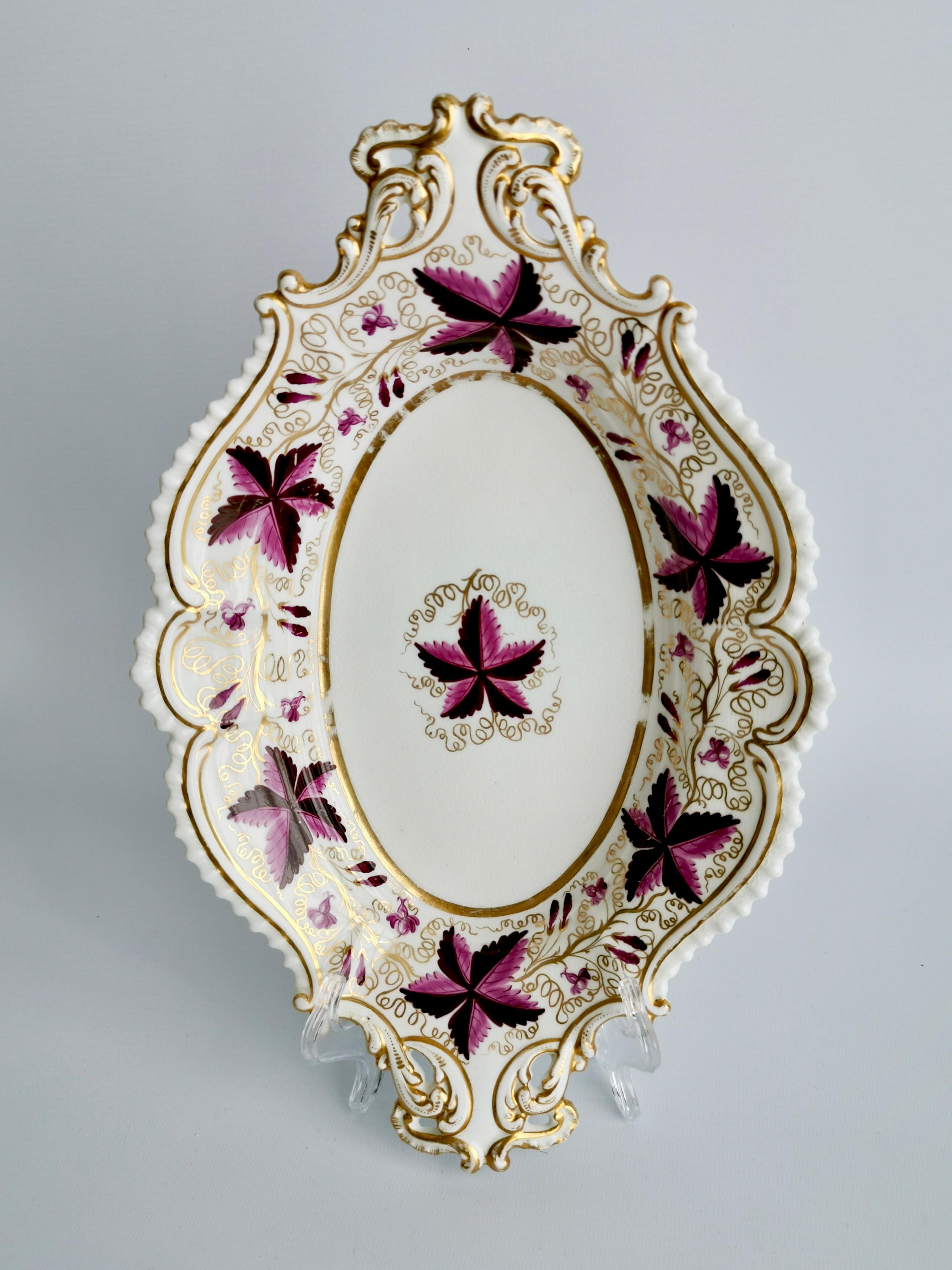 Coalport Porcelain Dessert Service, Purple Vines, Rams Heads, Regency, ca 1820 3