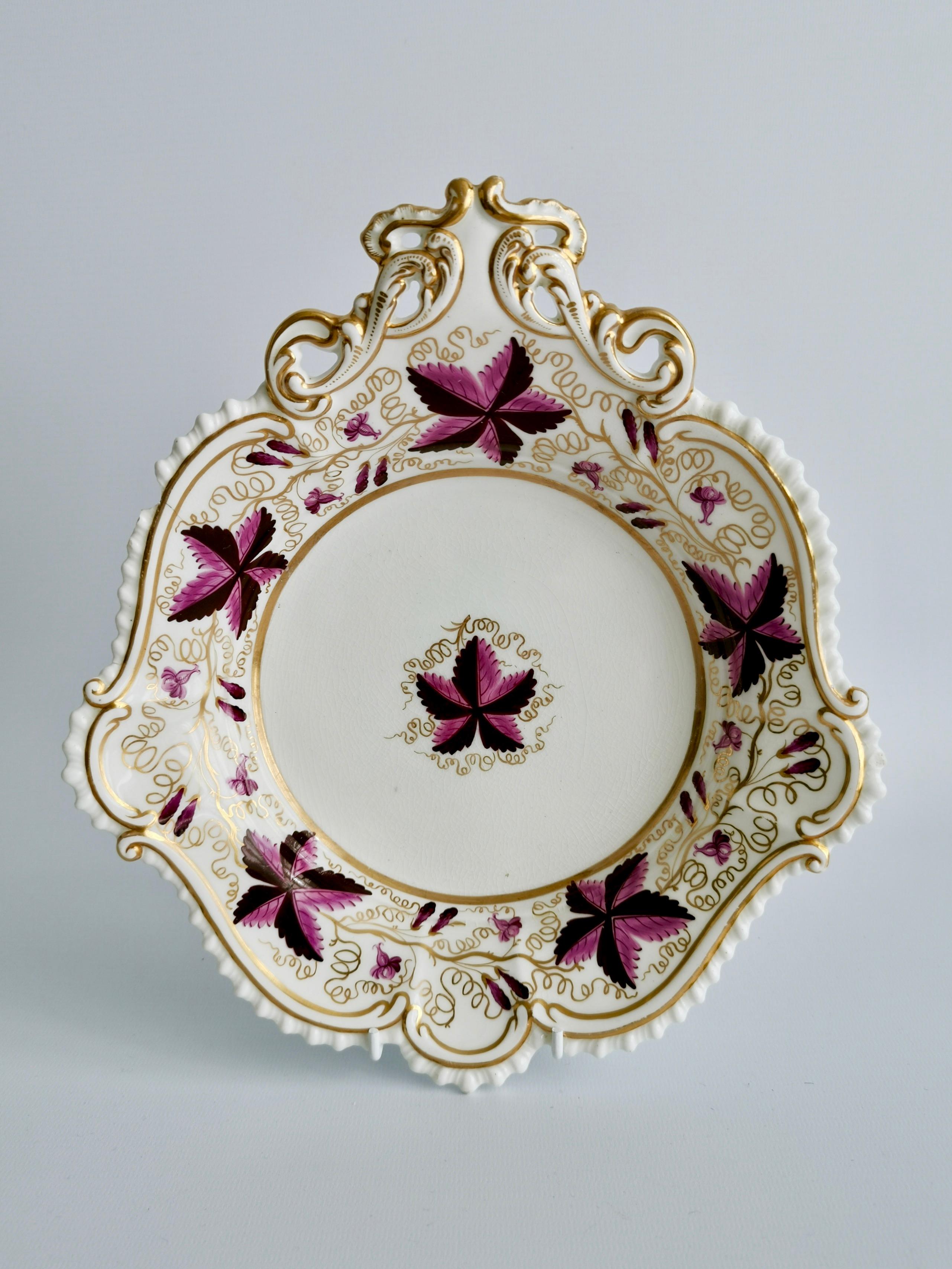 Coalport Porcelain Dessert Service, Purple Vines, Rams Heads, Regency, ca 1820 4