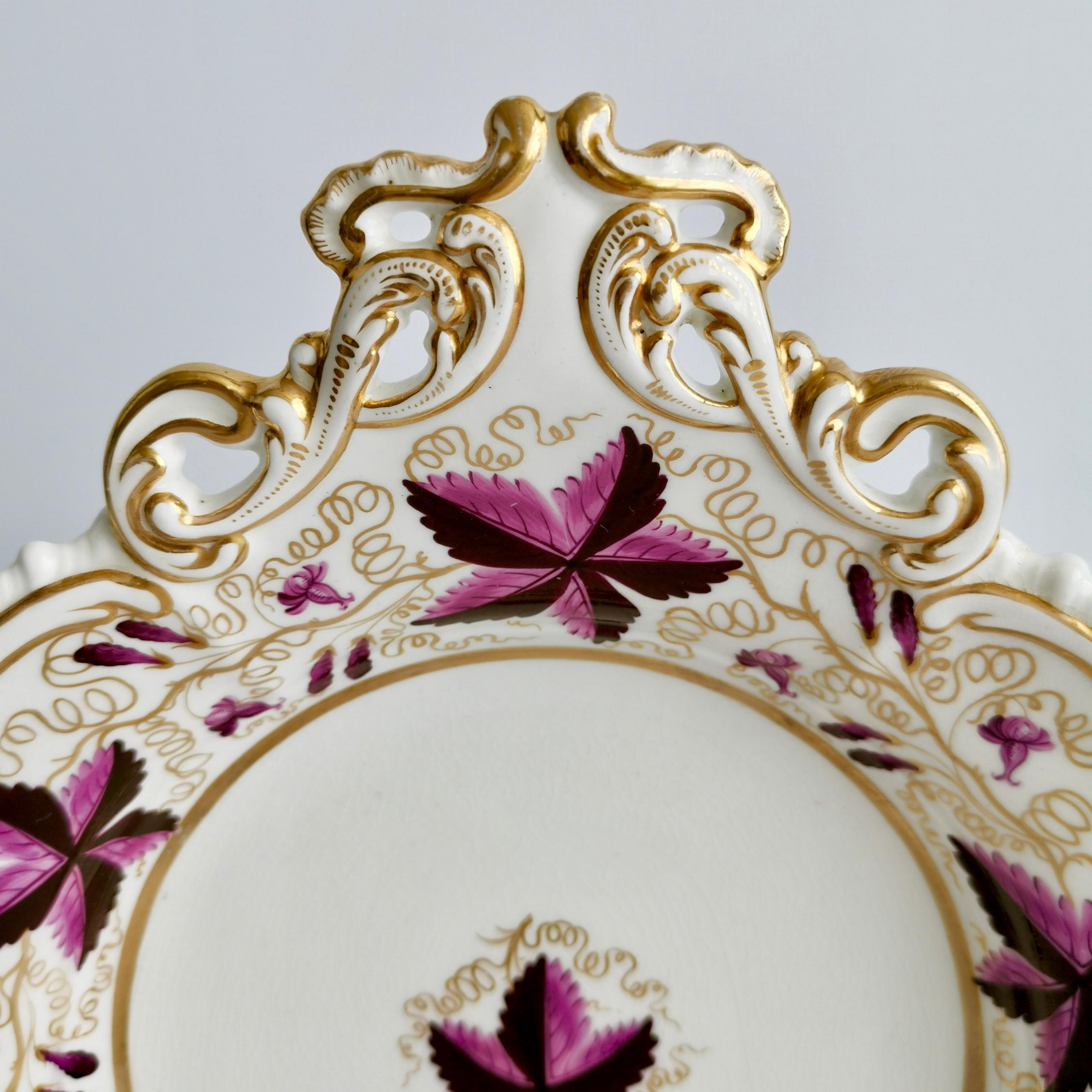 Coalport Porcelain Dessert Service, Purple Vines, Rams Heads, Regency, ca 1820 5