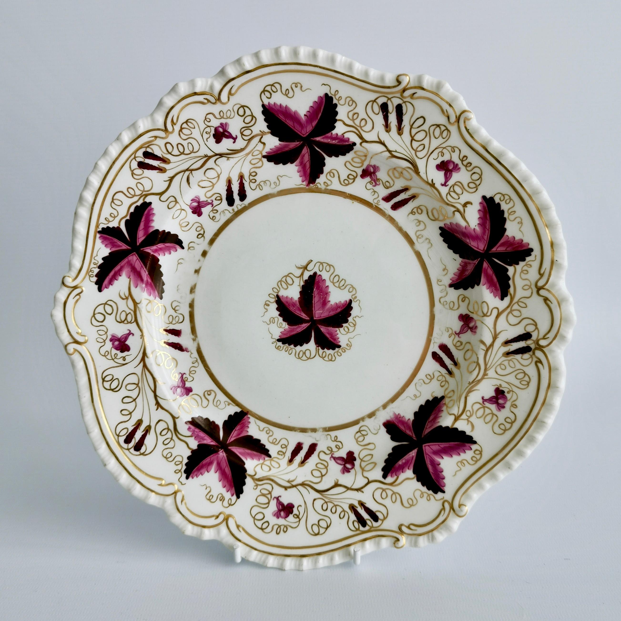 Coalport Porcelain Dessert Service, Purple Vines, Rams Heads, Regency, ca 1820 6