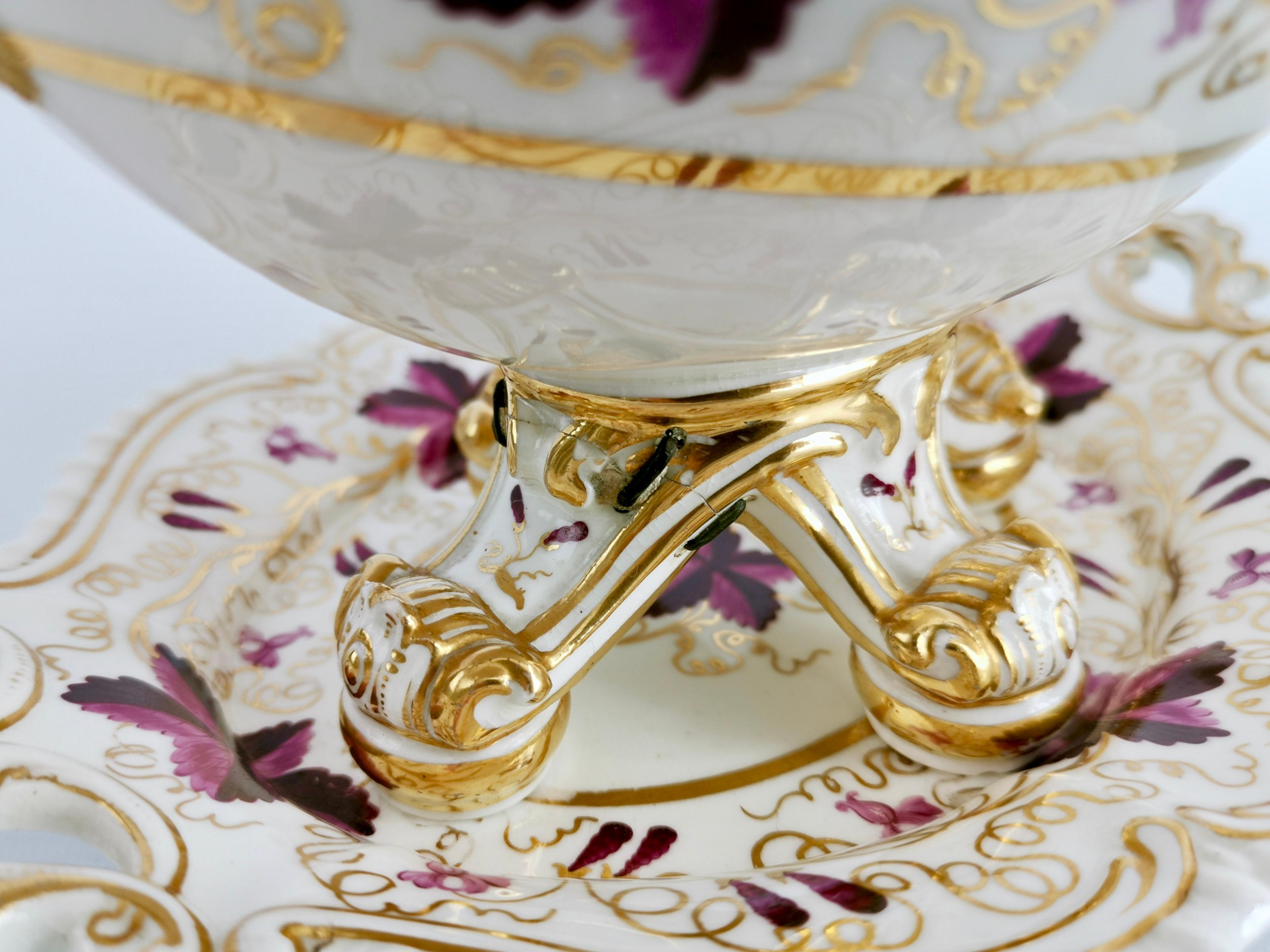 Coalport Porcelain Dessert Service, Purple Vines, Rams Heads, Regency, ca 1820 8