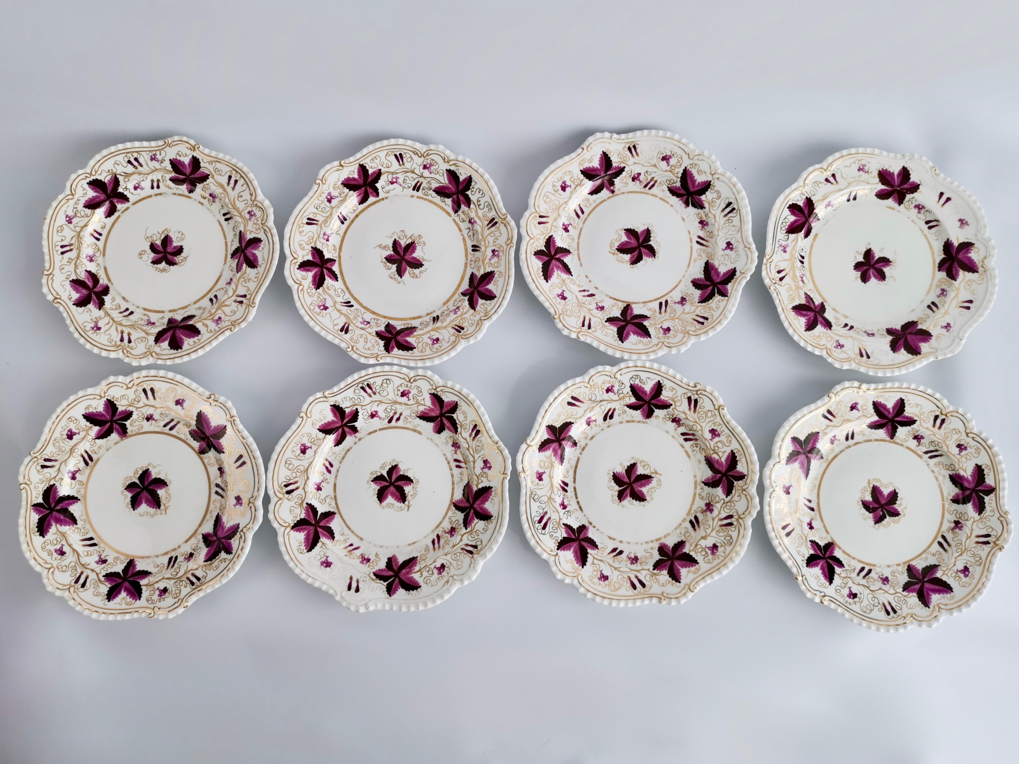 Coalport Porcelain Dessert Service, Purple Vines, Rams Heads, Regency, ca 1820 12