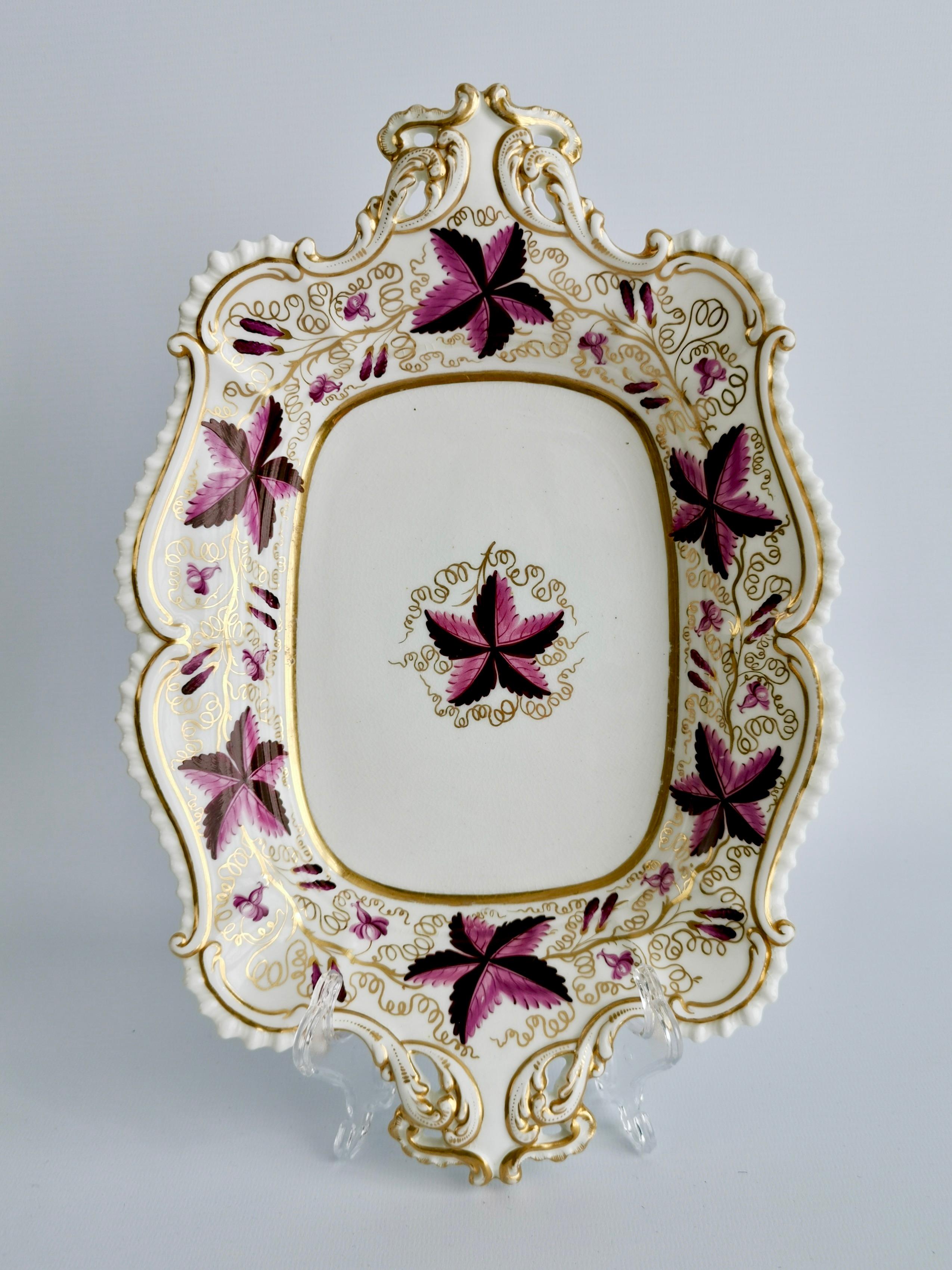 Coalport Porcelain Dessert Service, Purple Vines, Rams Heads, Regency, ca 1820 1
