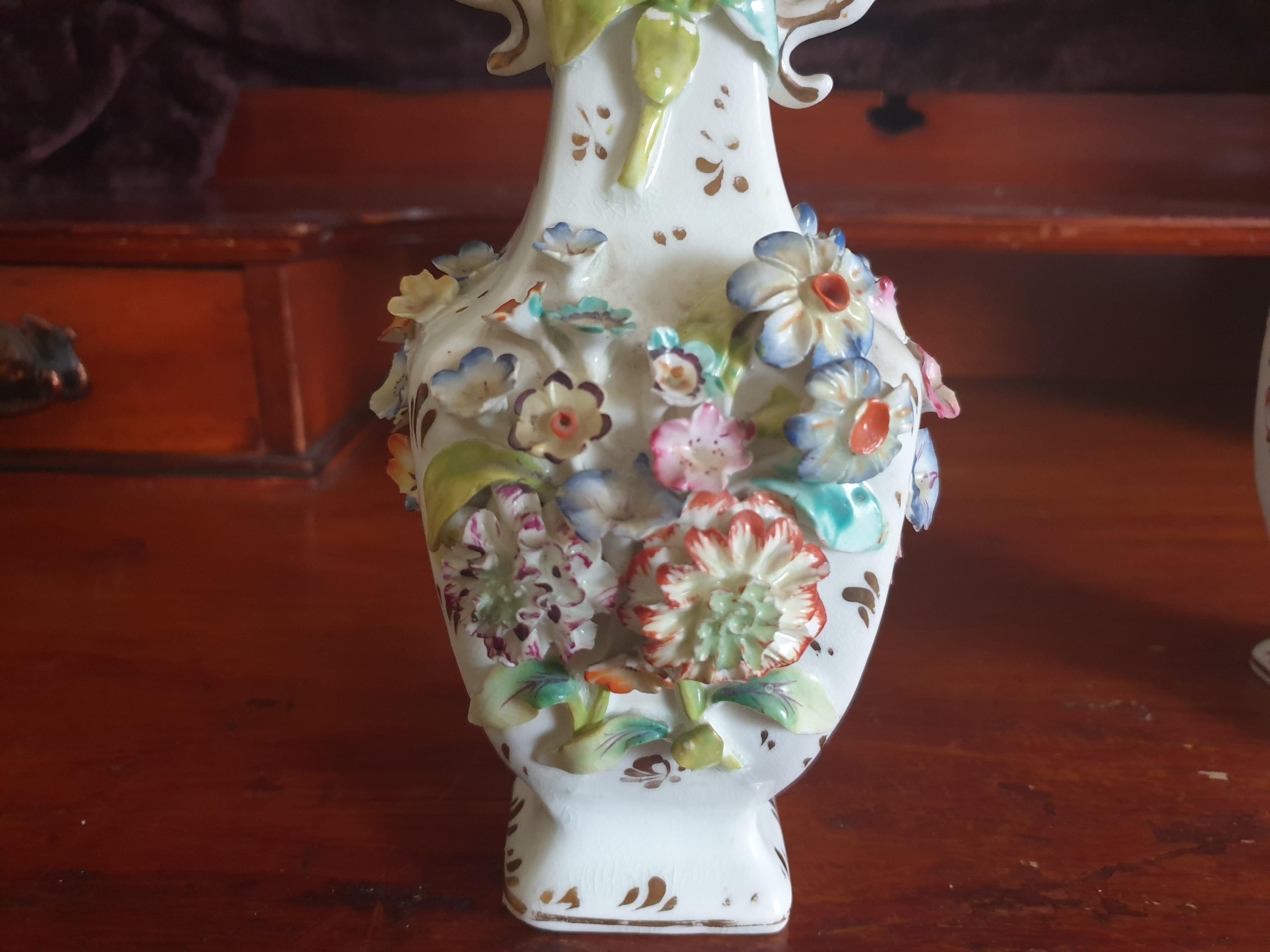 Coalport Encrusted Flower 19th Century Vases Twin Handled For Sale 11