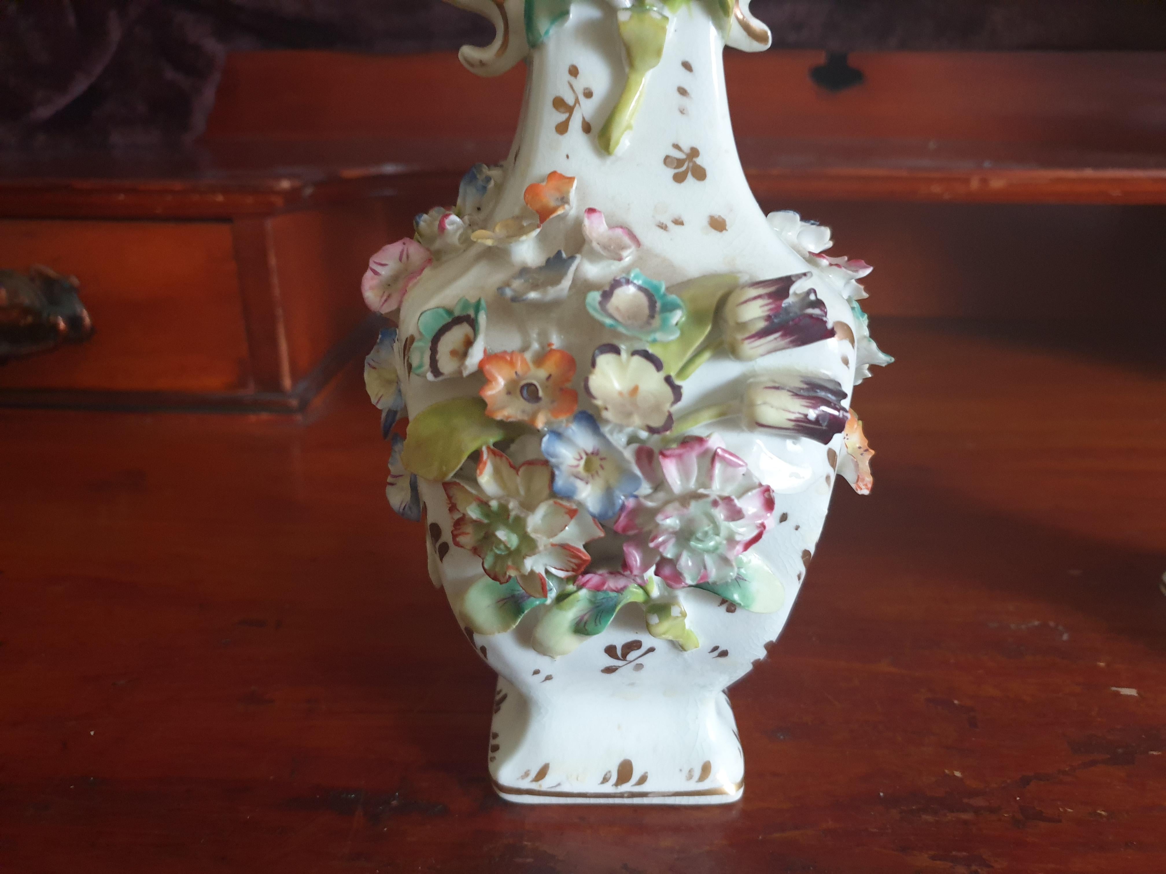 Coalport Encrusted Flower 19th Century Vases Twin Handled For Sale 12