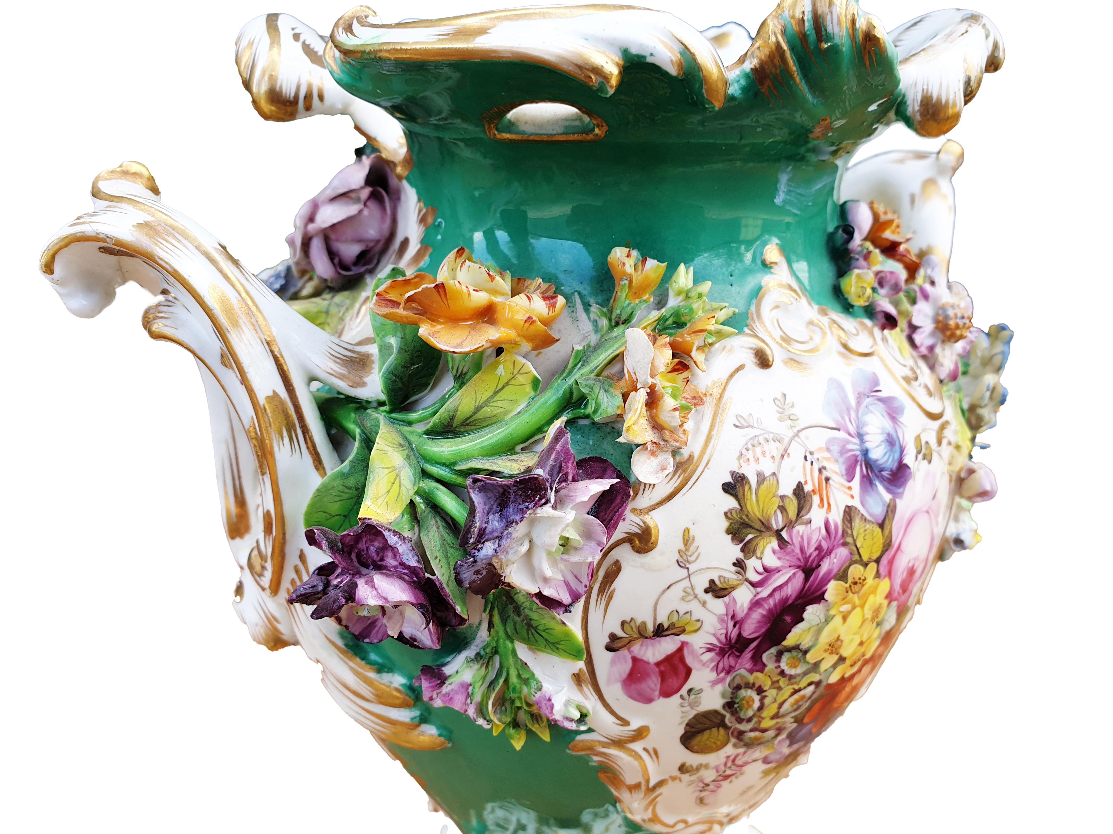 Coalport Encrusted Handpainted Two Handled Vase 5