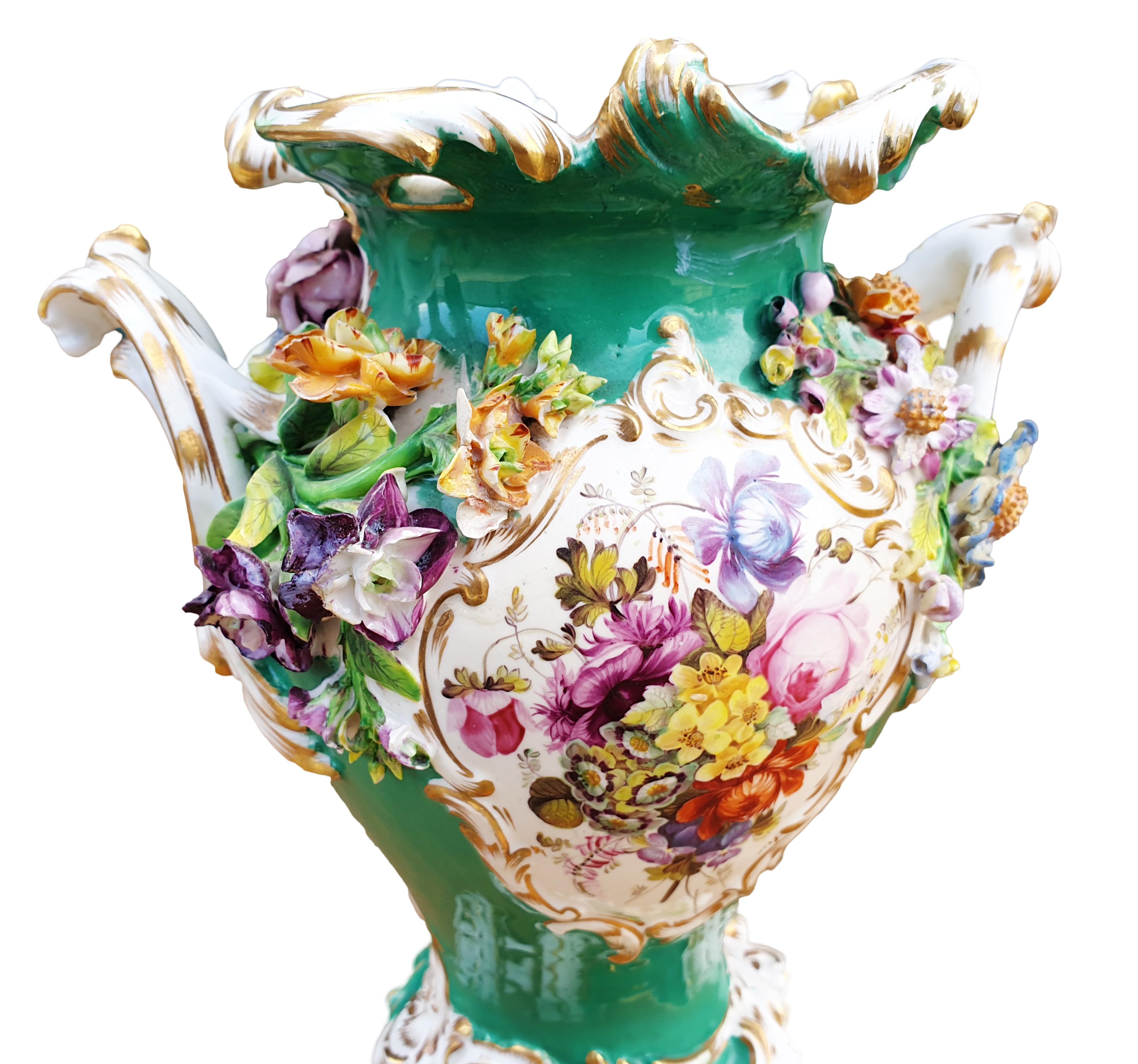 Coalport Encrusted Handpainted Two Handled Vase 6