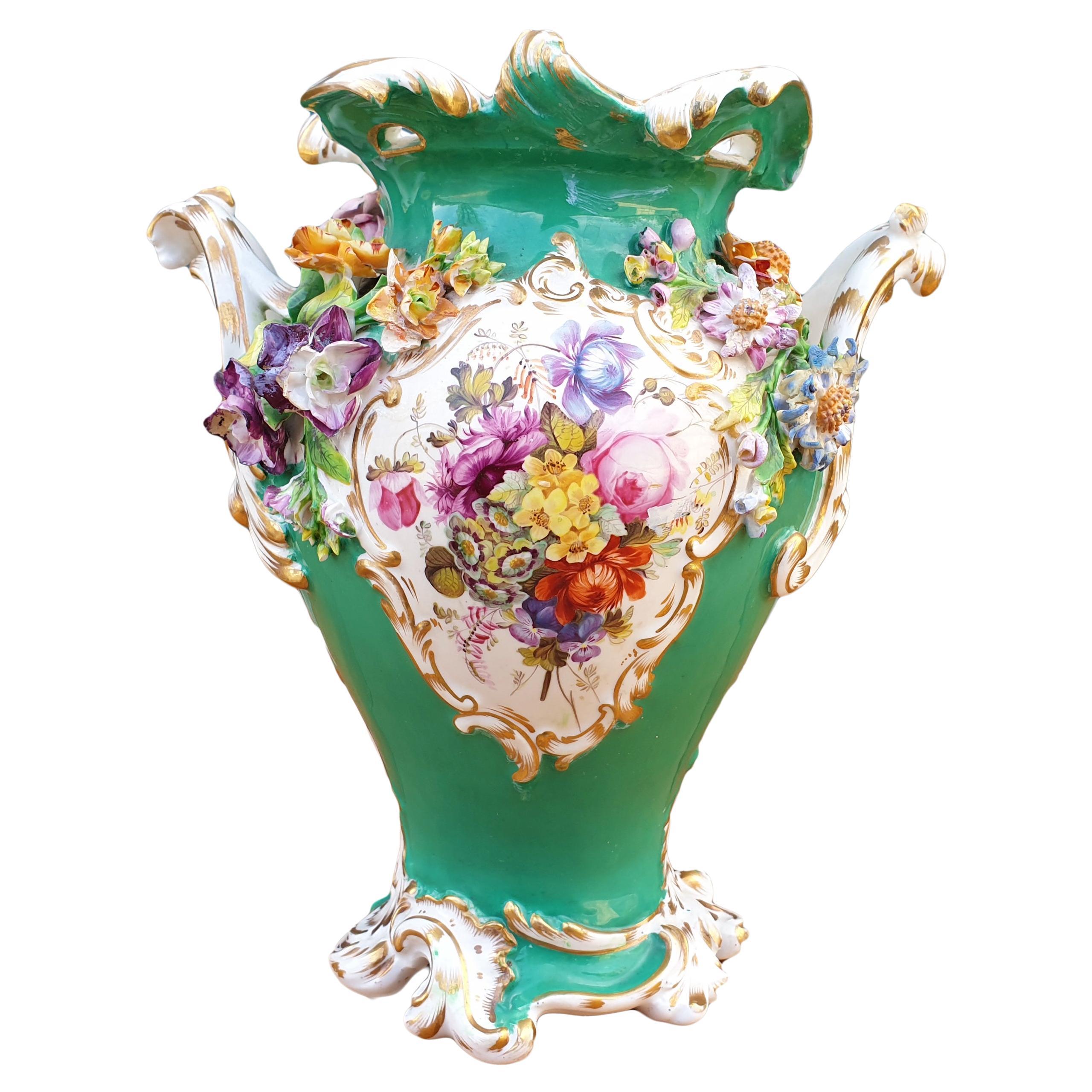 Coalport Encrusted Handpainted Two Handled Vase