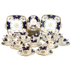 Antique Coalport England Cobalt Blue & Gilt Porcelain Dessert Service for 12