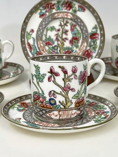 Coalport England Indian Tree eight porcelain cups and saucers, 1891-1900