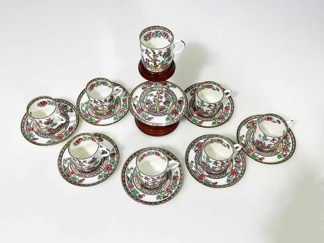 Inglese Coalport Inghilterra Albero indiano otto tazze e piattini in porcellana, 1891-1900 in vendita