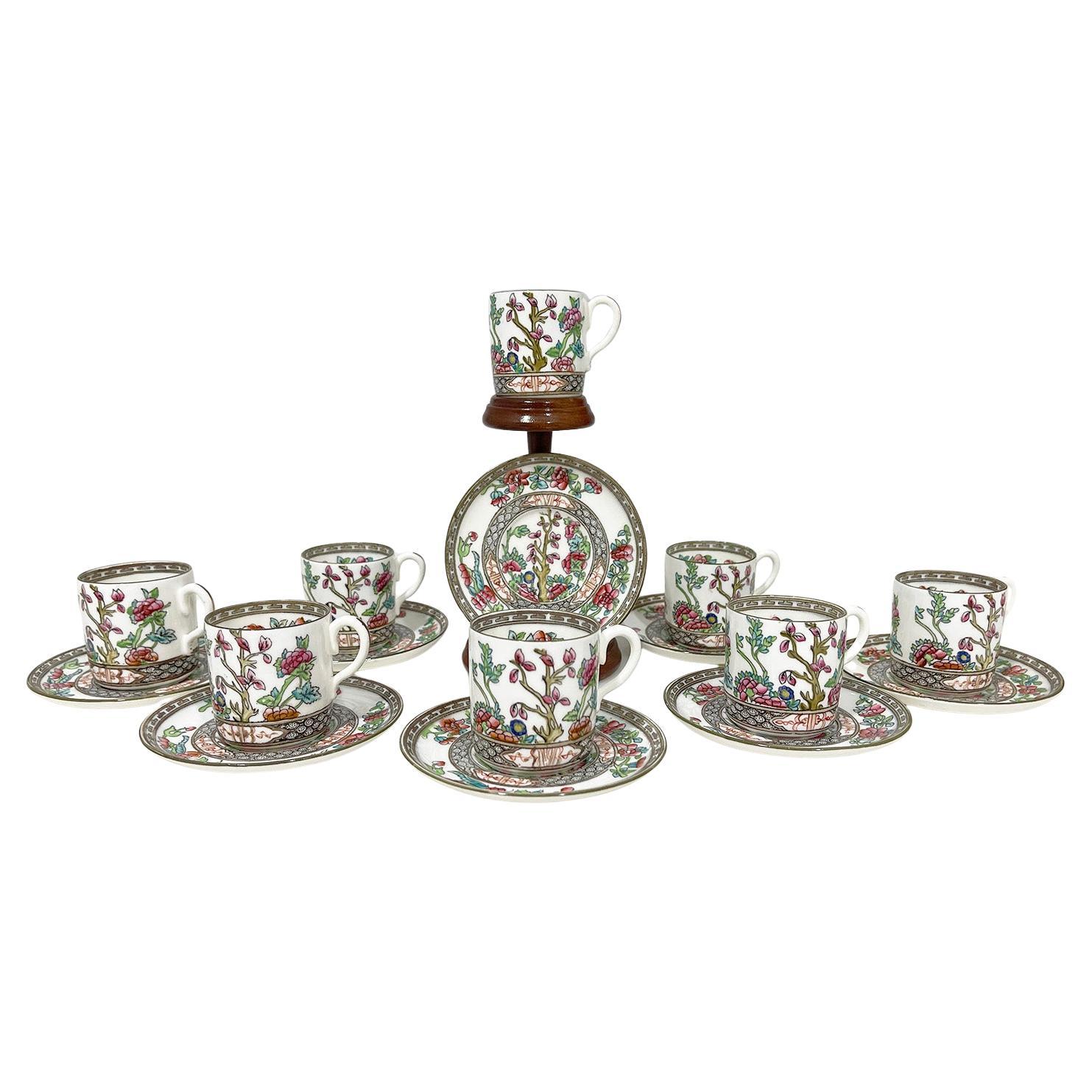 Coalport Inghilterra Albero indiano otto tazze e piattini in porcellana, 1891-1900