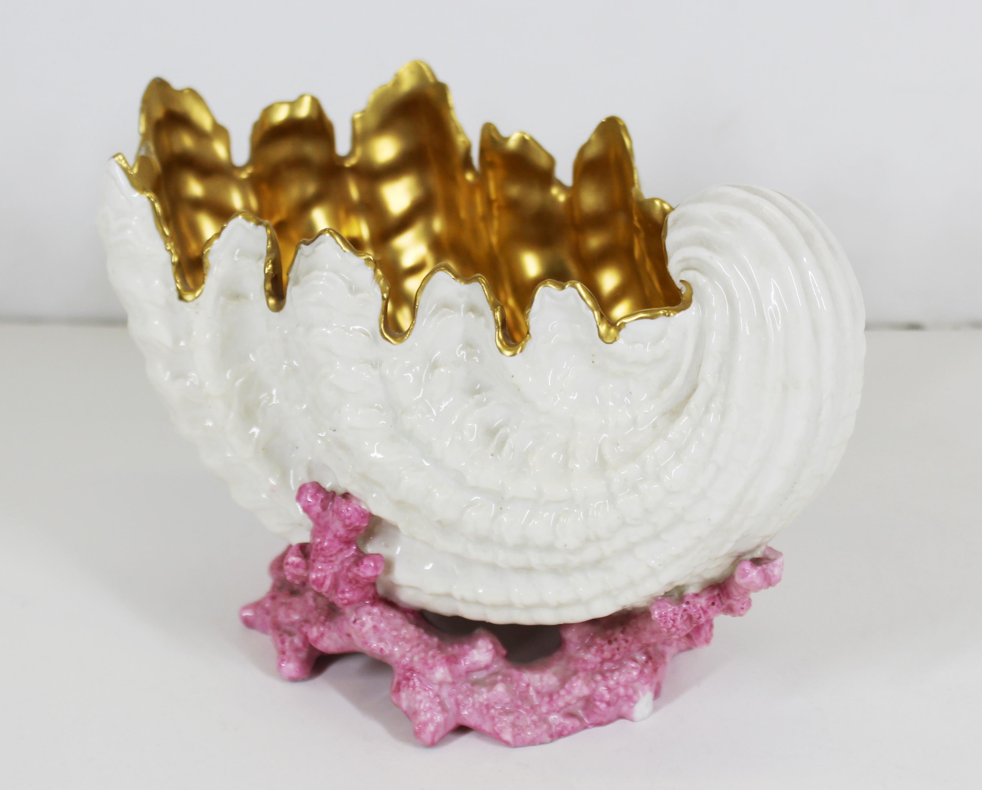 Neoclassical Revival Coalport English Porcelain Nautilus Shell Bowl With Gilt Interior