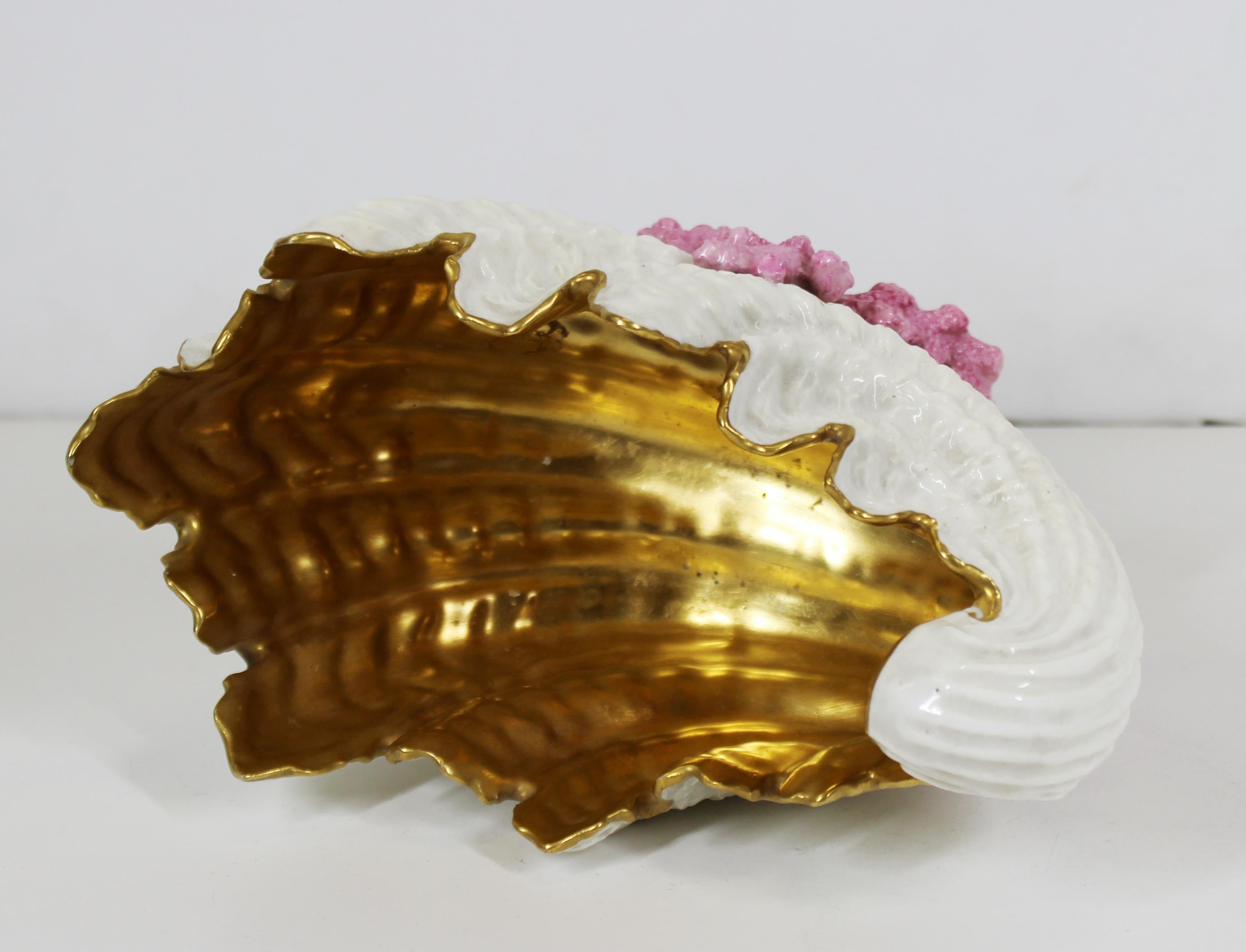 Coalport English Porcelain Nautilus Shell Bowl With Gilt Interior 1