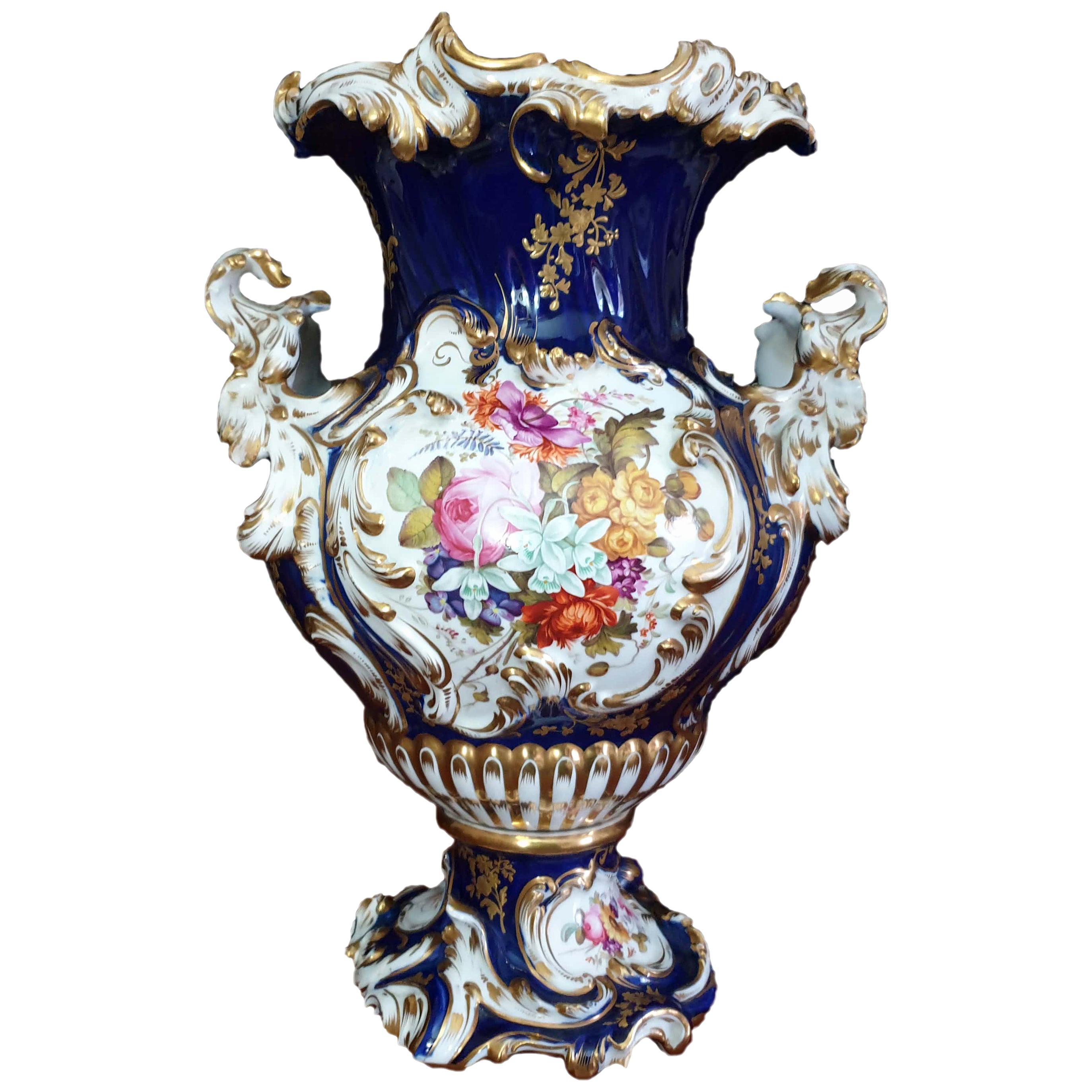 Coalport Cobalt Blue Hand Painted Exhibition Centre Piece Vase 19th Century