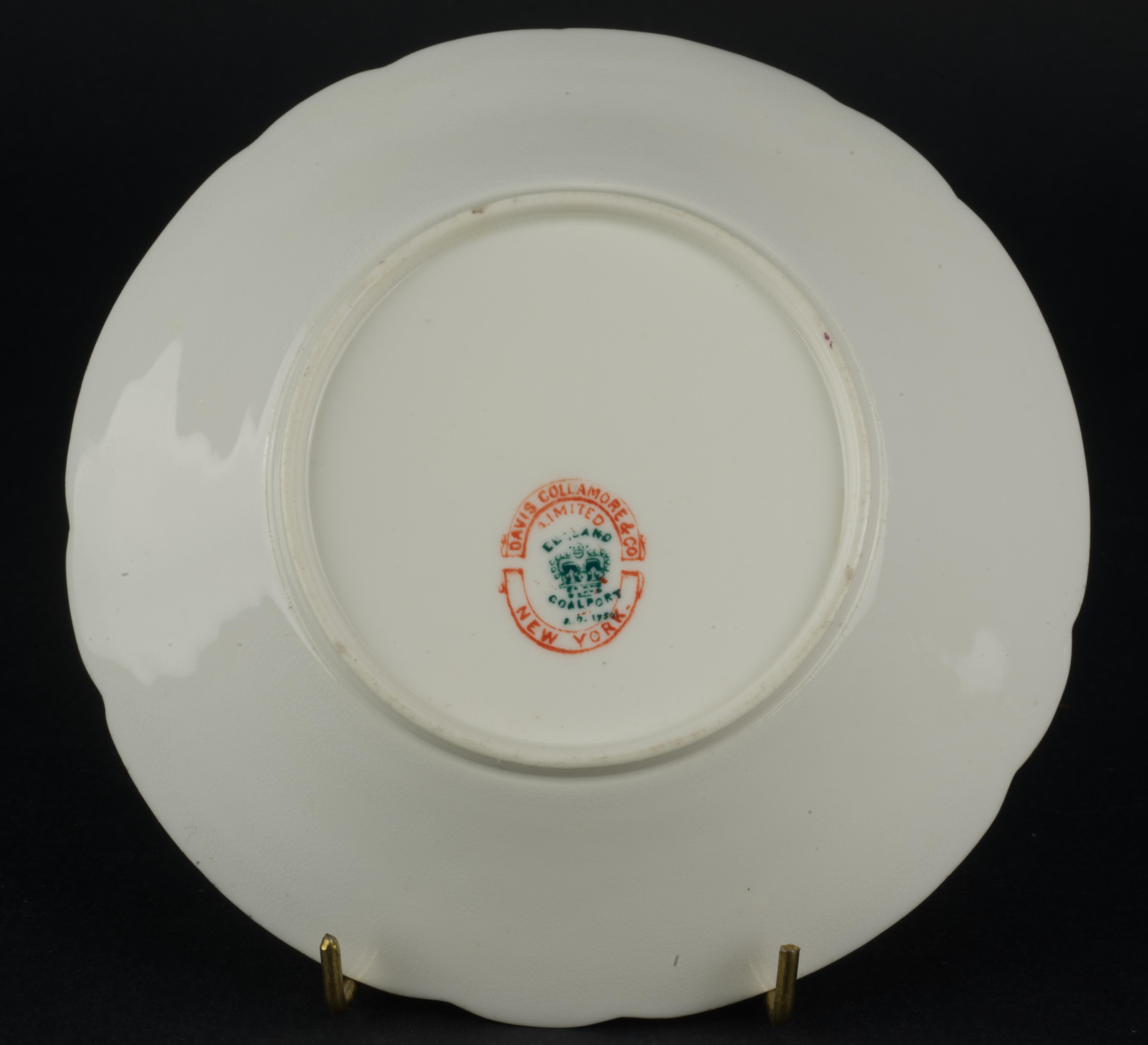 Georgien Tasse et soucoupe peintes à la main Coalport pour Davis Collamore NY, Angleterre 1881-1890 en vente
