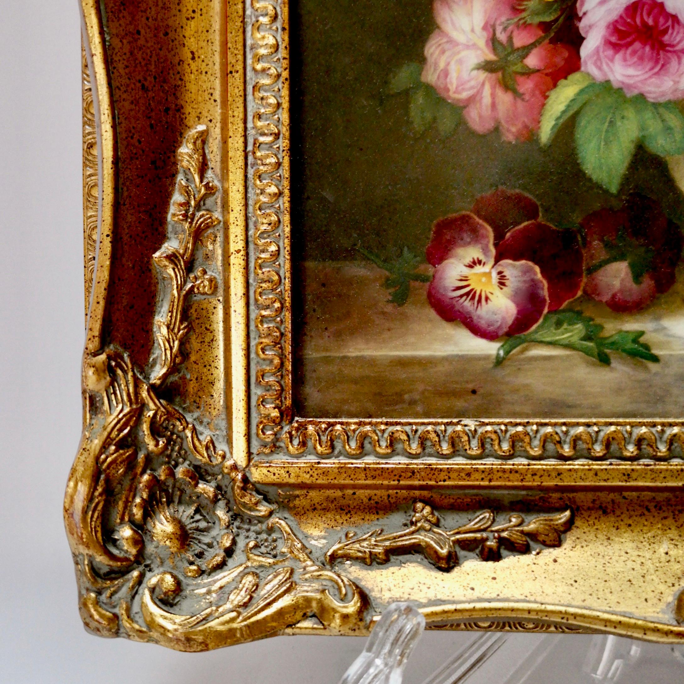Coalport Framed Porcelain Plaque of Flower Bouquet, Victorian, circa 1840 4