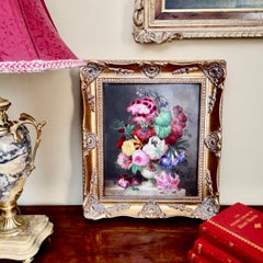 Coalport Framed Porcelain Plaque of Flower Bouquet, Victorian, circa 1840