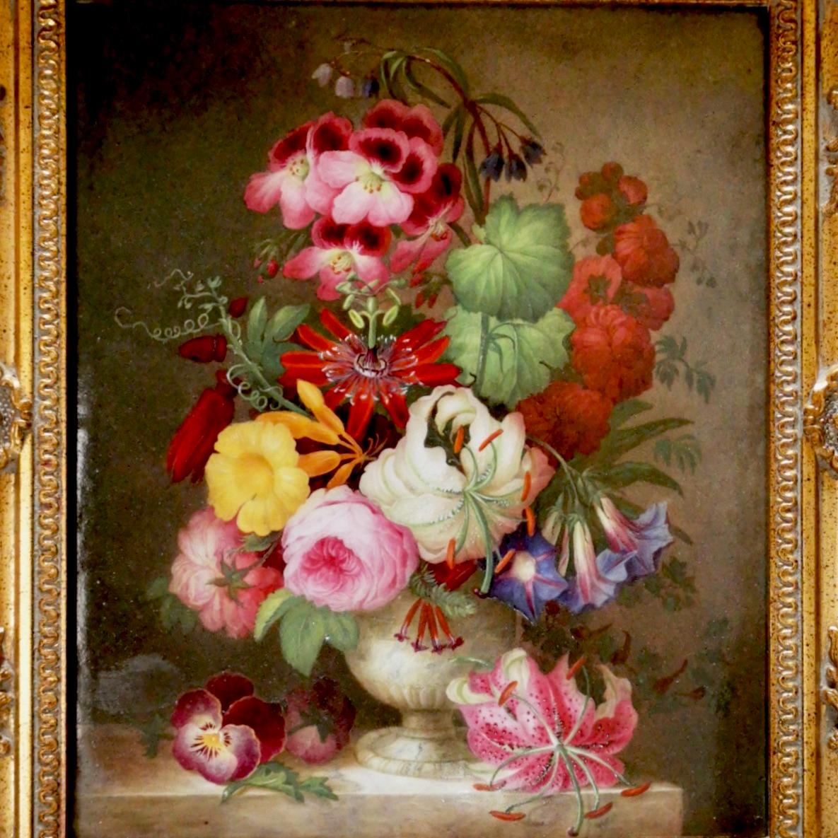 Early Victorian Coalport Framed Porcelain Plaque of Flower Bouquet, Victorian, circa 1840