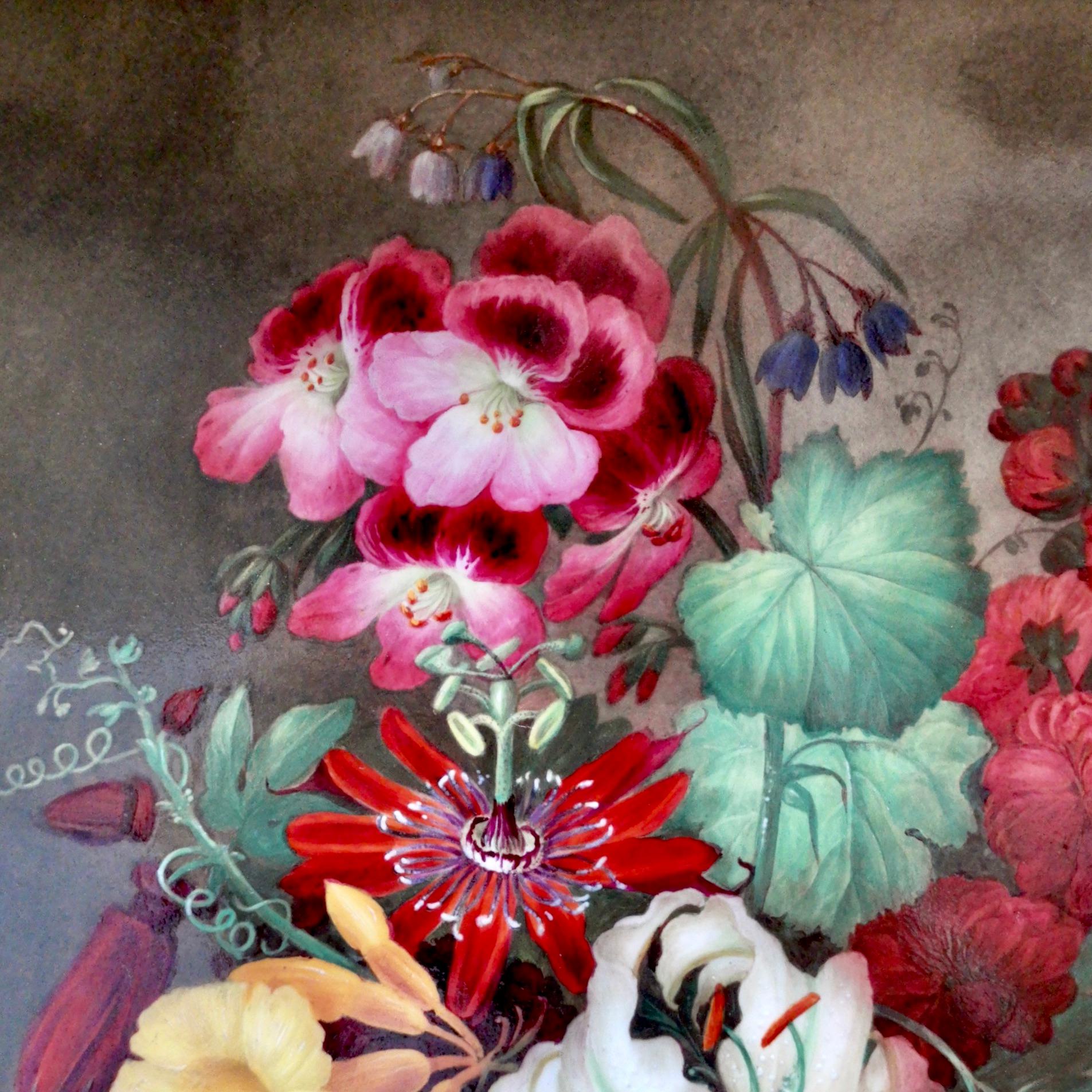 English Coalport Framed Porcelain Plaque of Flower Bouquet, Victorian, circa 1840
