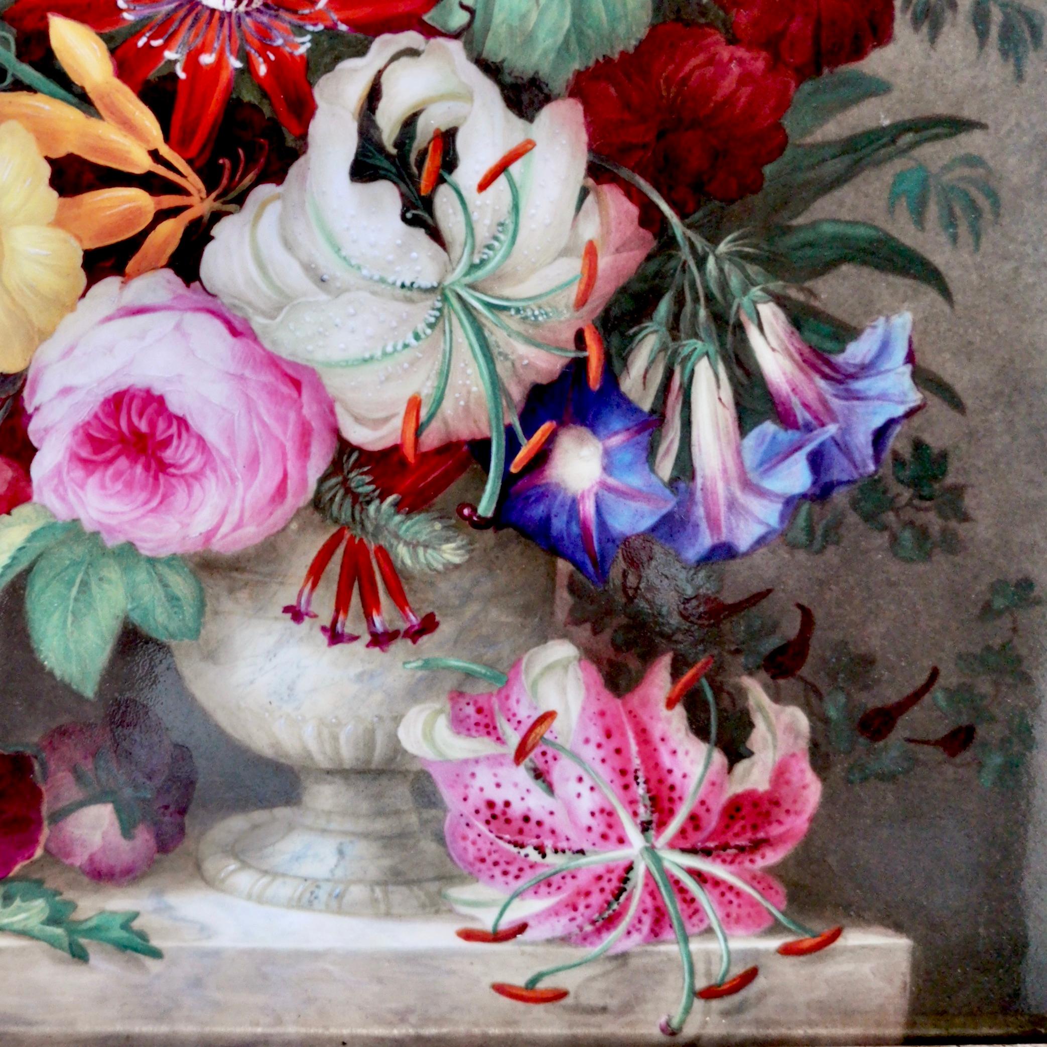 Mid-19th Century Coalport Framed Porcelain Plaque of Flower Bouquet, Victorian, circa 1840