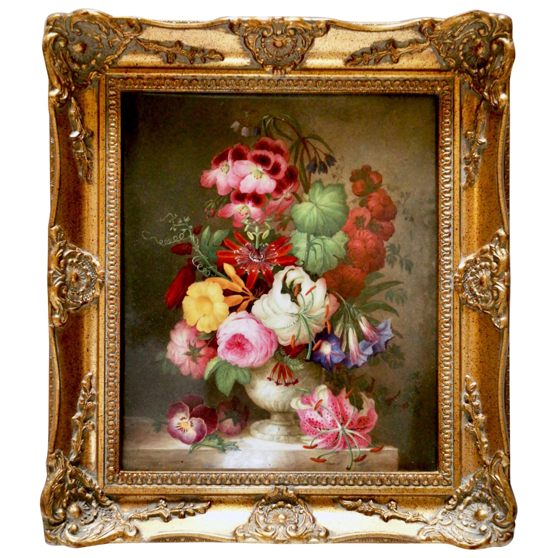 Coalport Framed Porcelain Plaque of Flower Bouquet, Victorian, circa 1840