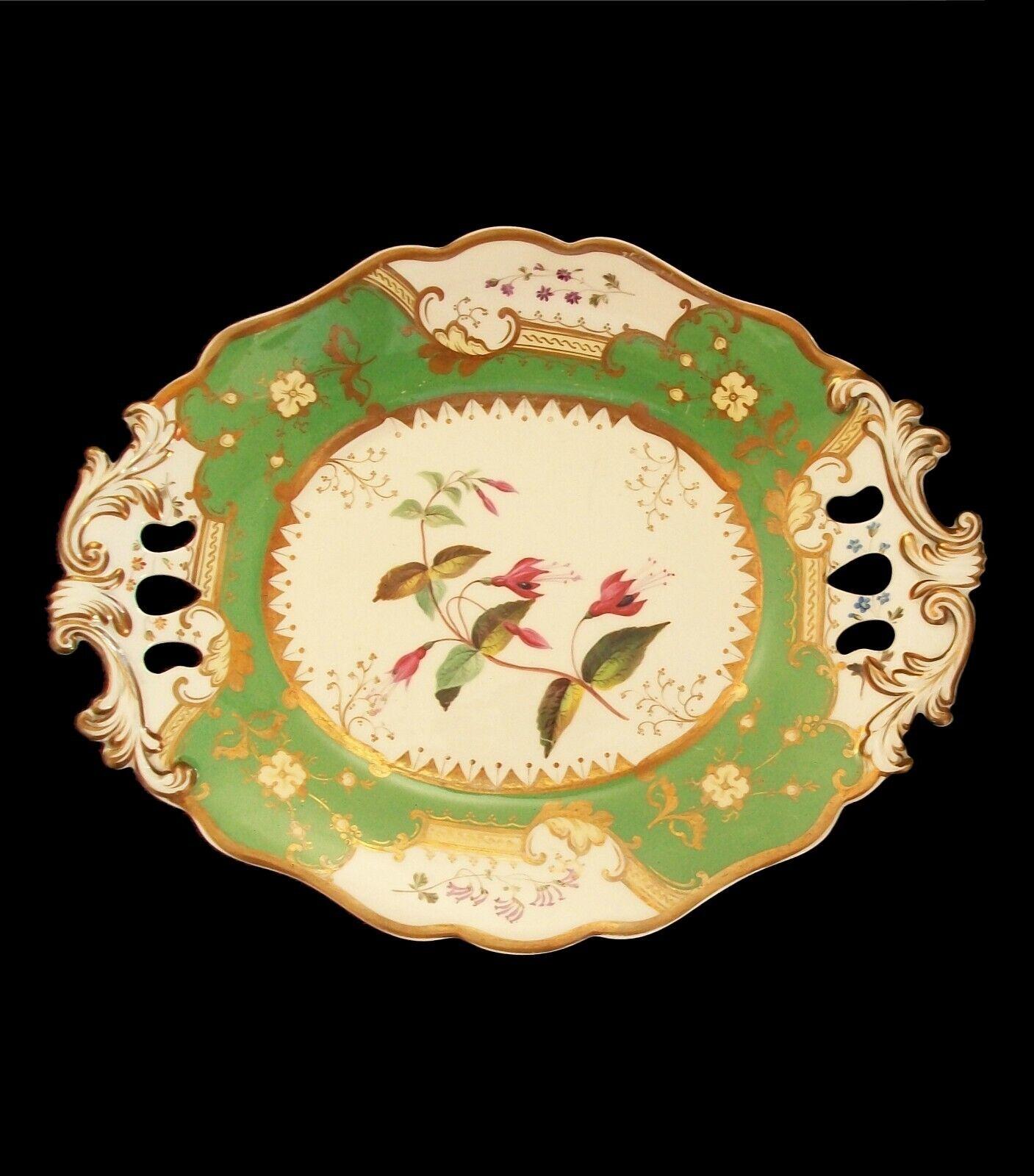Victorian COALPORT, 'Fuchsia', Antique Botanical Serving Platter, U.K., Circa 1830's For Sale