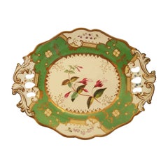 COALPORT, „Fuchsia“, antike botanische Servierplatte, Großbritannien, um 1830