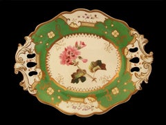 COALPORT, Geranium, plat de service botanique ancien, Royaume-Uni, vers 1830