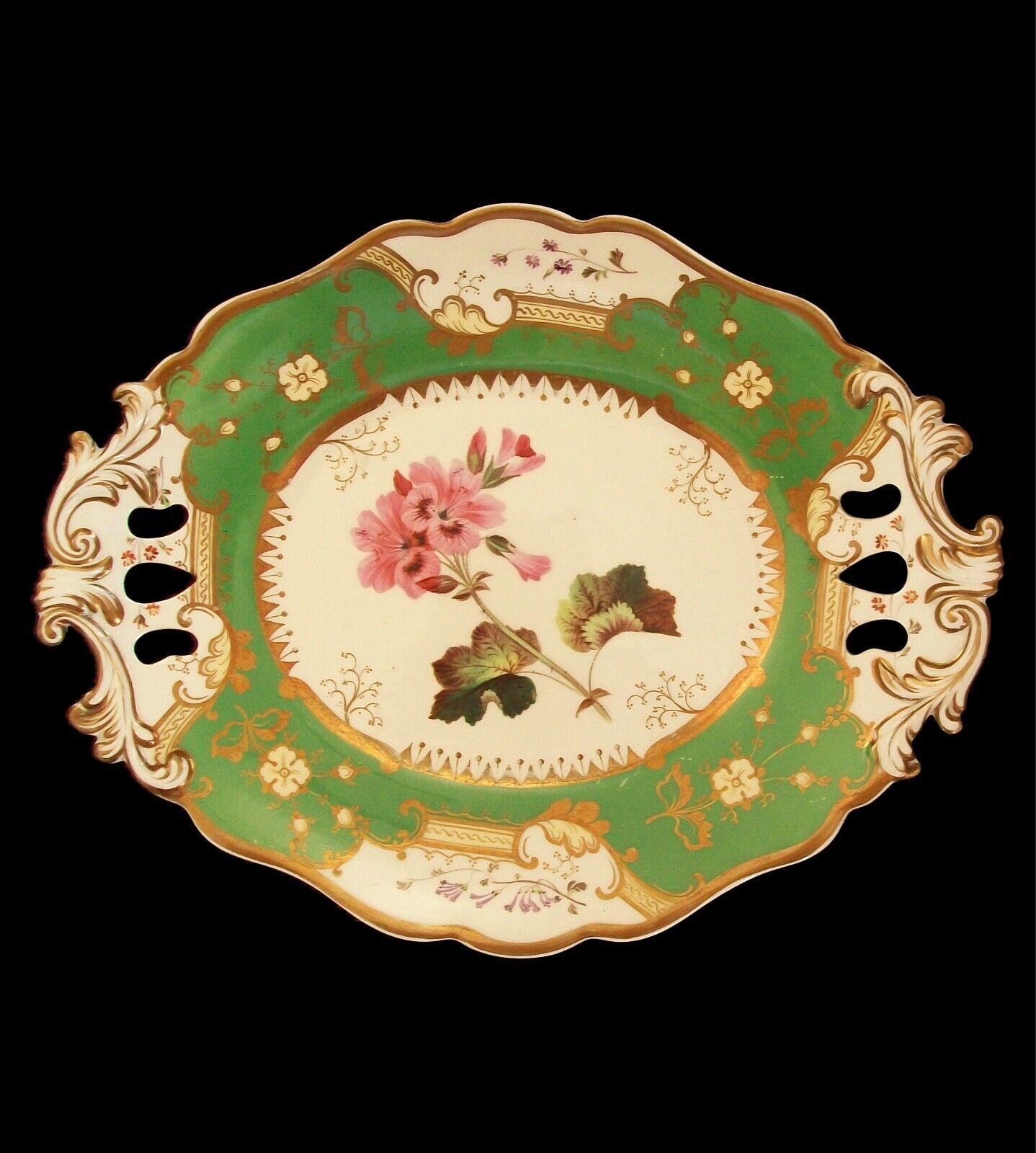Victorian COALPORT, 'Geranium', Antique Botanical Serving Platter, U.K., Circa 1830's For Sale