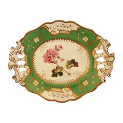 COALPORT, 'Geranium', antico piatto da portata botanico, Regno Unito, 1830 circa
