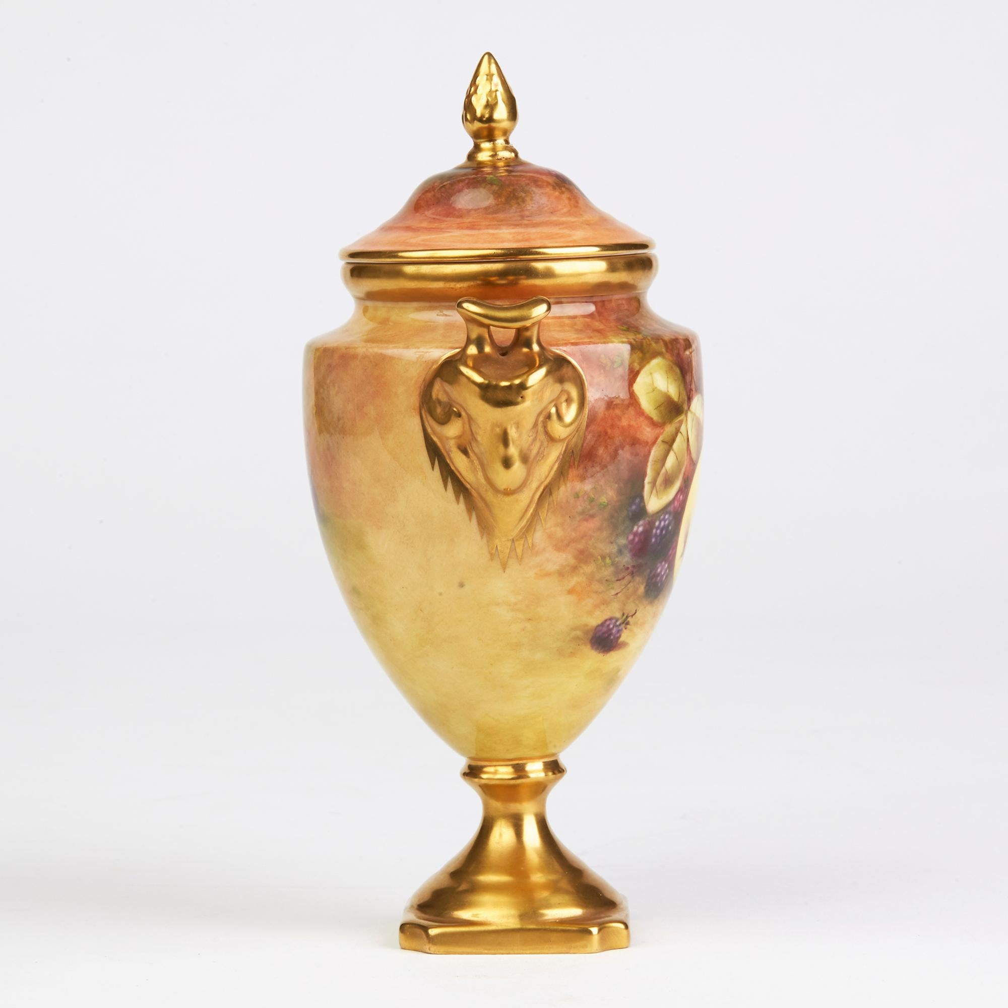 Porcelain Coalport Hand Painted Lidded Pedestal Vase by Richard Budd