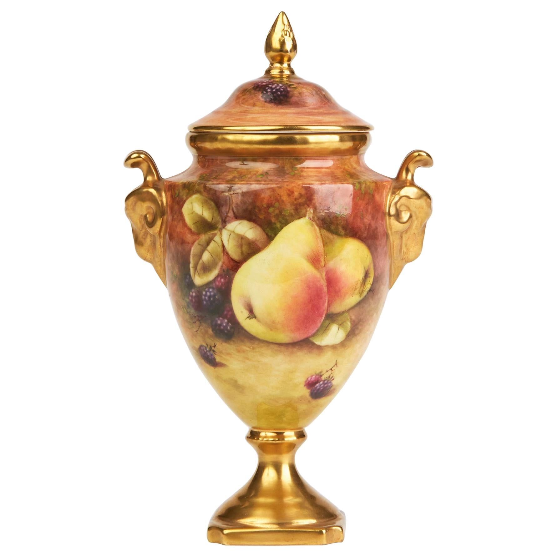 Coalport Hand Painted Lidded Pedestal Vase by Richard Budd at 1stDibs