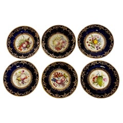 Coalport Hand Painted Porcelain Desert Plates of Fruit and Flowers, circa 1805