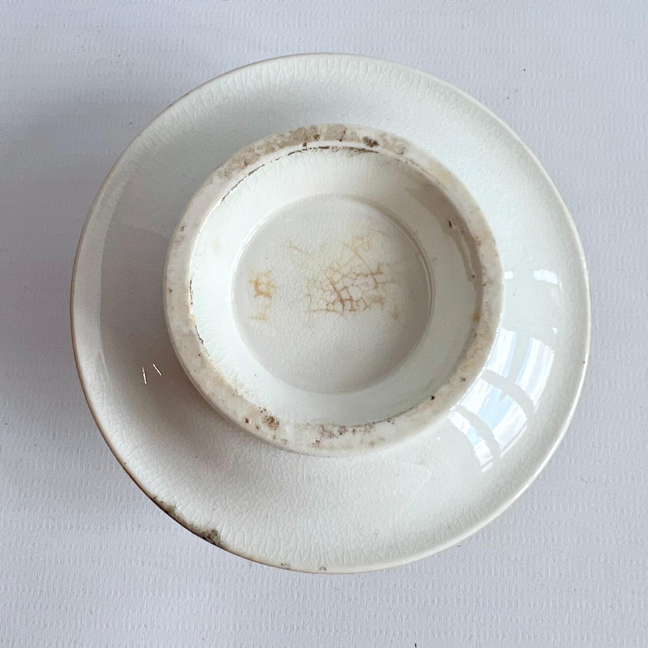 Coalport Inkwell, White with Flowers Style of William Pollard, Regency, ca 1820 4