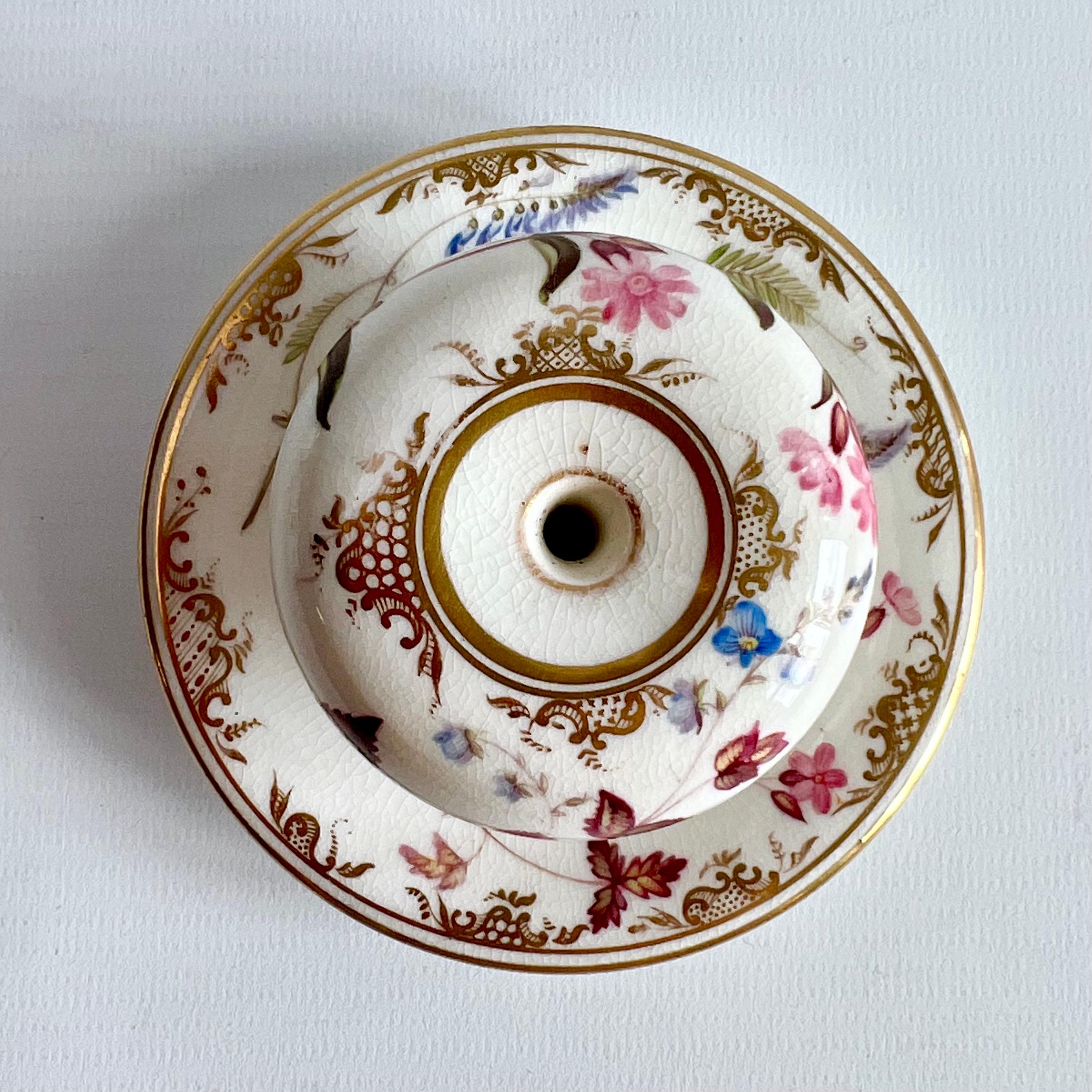 Early 19th Century Coalport Inkwell, White with Flowers Style of William Pollard, Regency, ca 1820