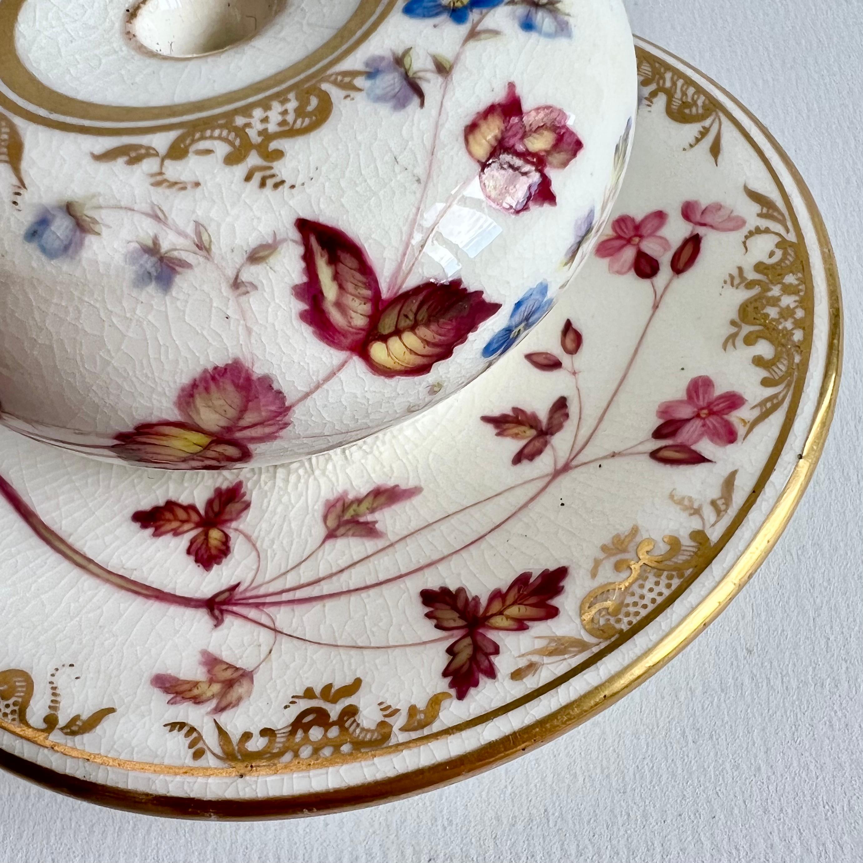 Coalport Inkwell, White with Flowers Style of William Pollard, Regency, ca 1820 2