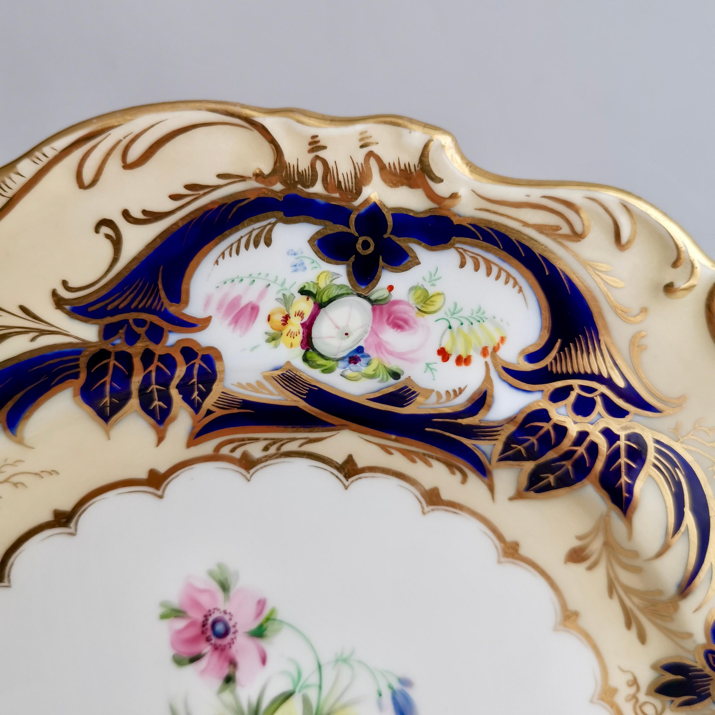 English Coalport John Rose & Co Coalbrookdale Plate, Rlowers by Brindley, ca 1841