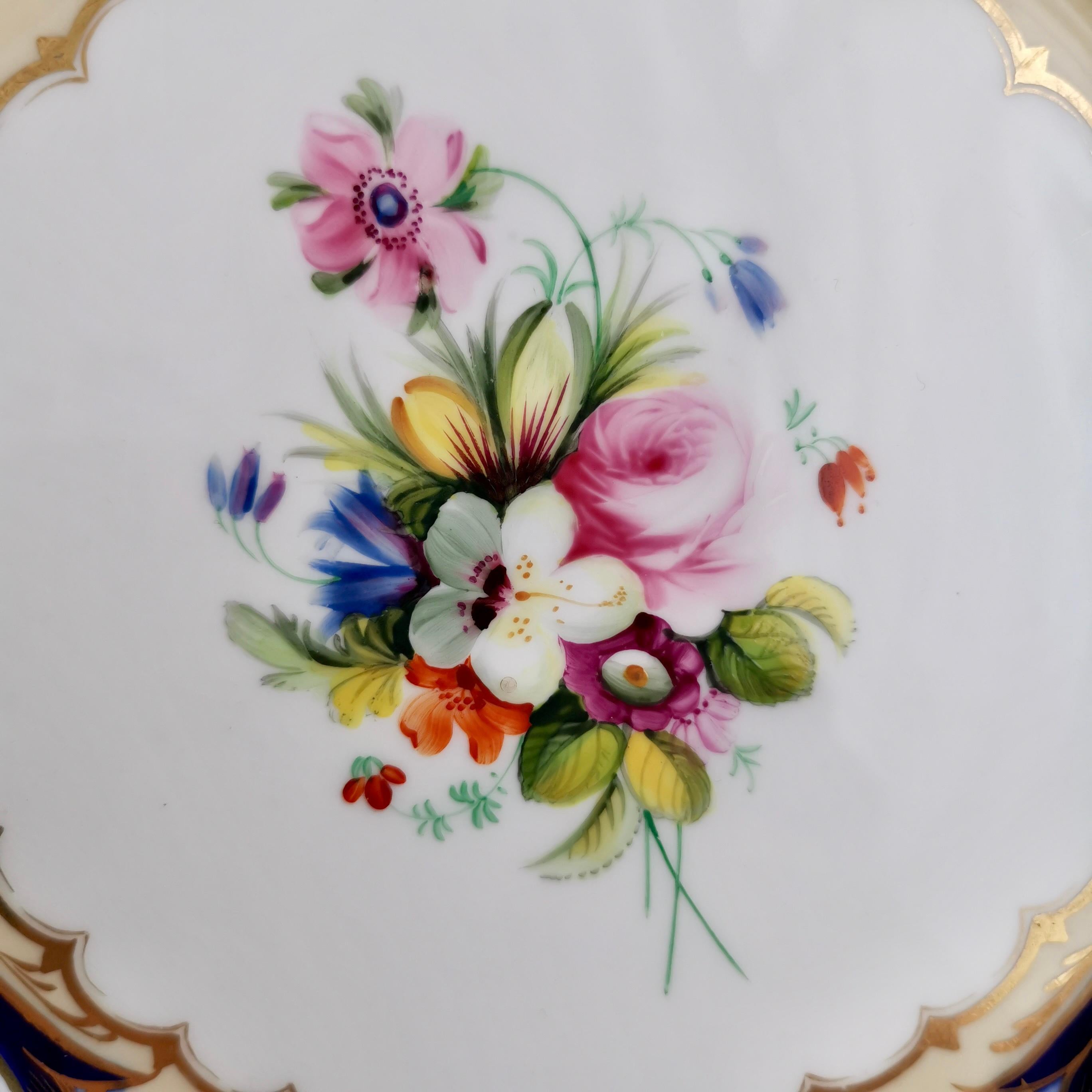 Hand-Painted Coalport John Rose & Co Coalbrookdale Plate, Rlowers by Brindley, ca 1841