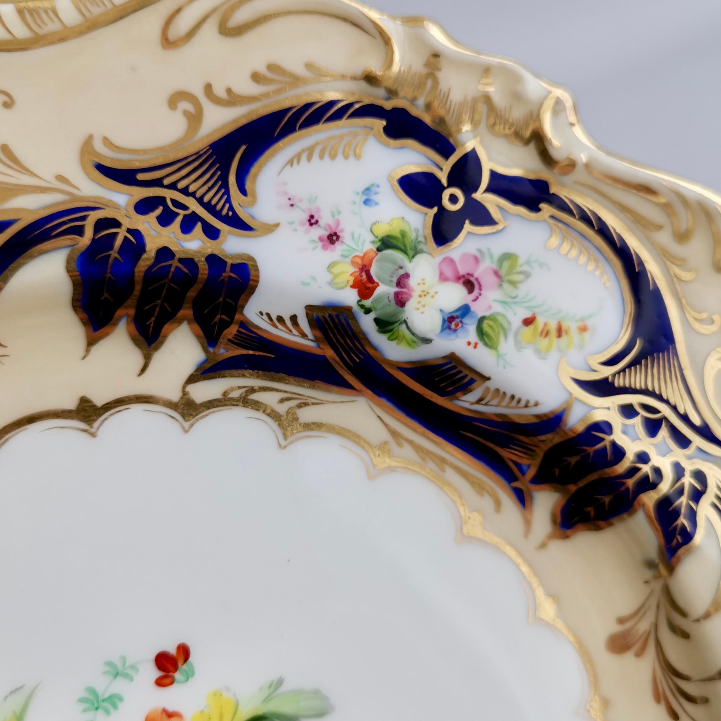 Mid-19th Century Coalport John Rose & Co Coalbrookdale Plate, Rlowers by Brindley, ca 1841