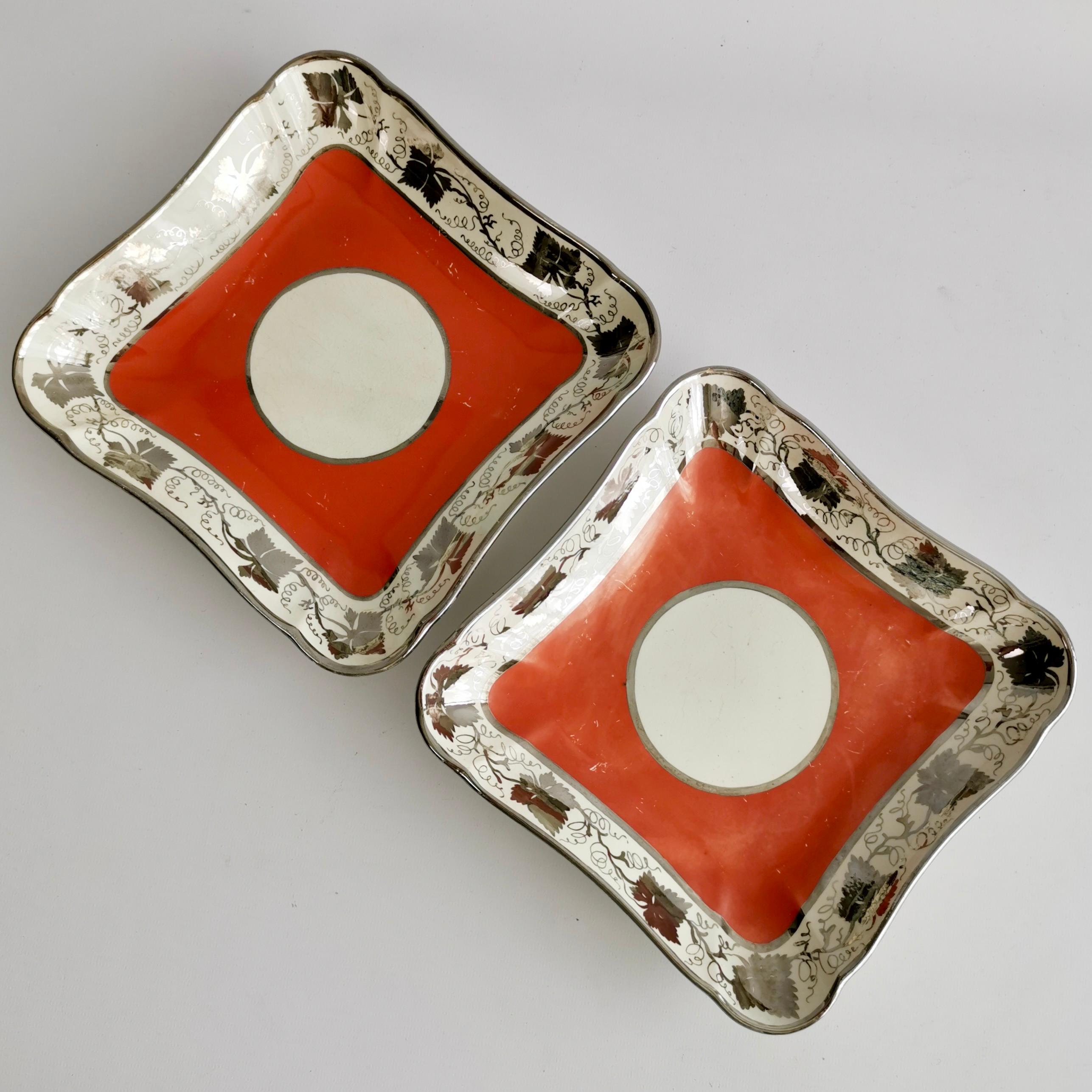 Servicio de postre de perlas John Rose de Coalport, naranja con vides plateadas, ca. 1800 en venta 1
