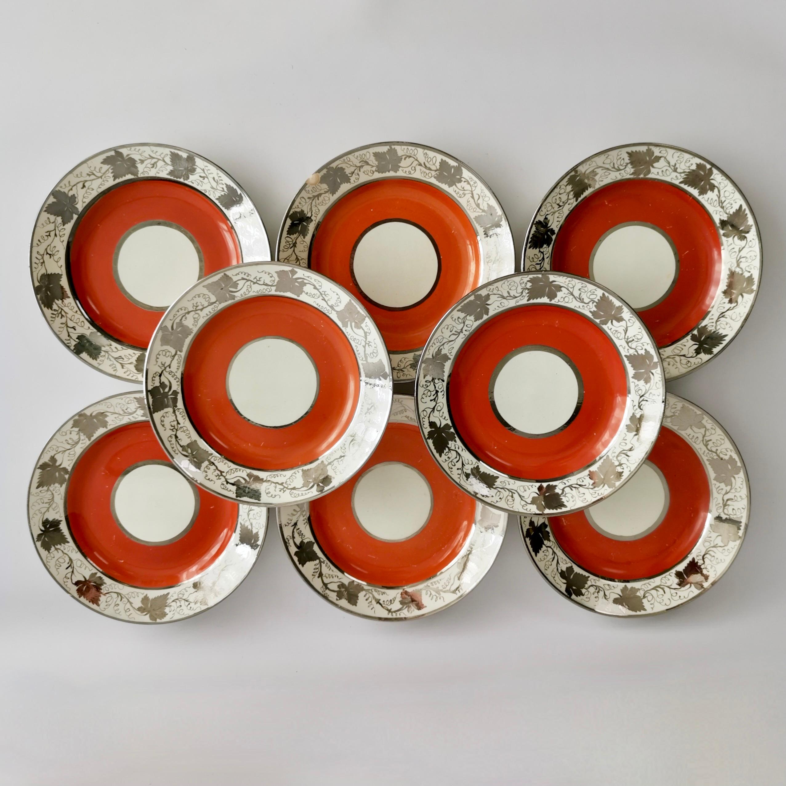 Service à dessert en céramique perlée Coalport John Rose, orange avec vignes d'argent, vers 1800 en vente 4