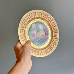 Coalport John Rose Plate, Greek Keys, Flowers by Thomas Baxter, ca 1805