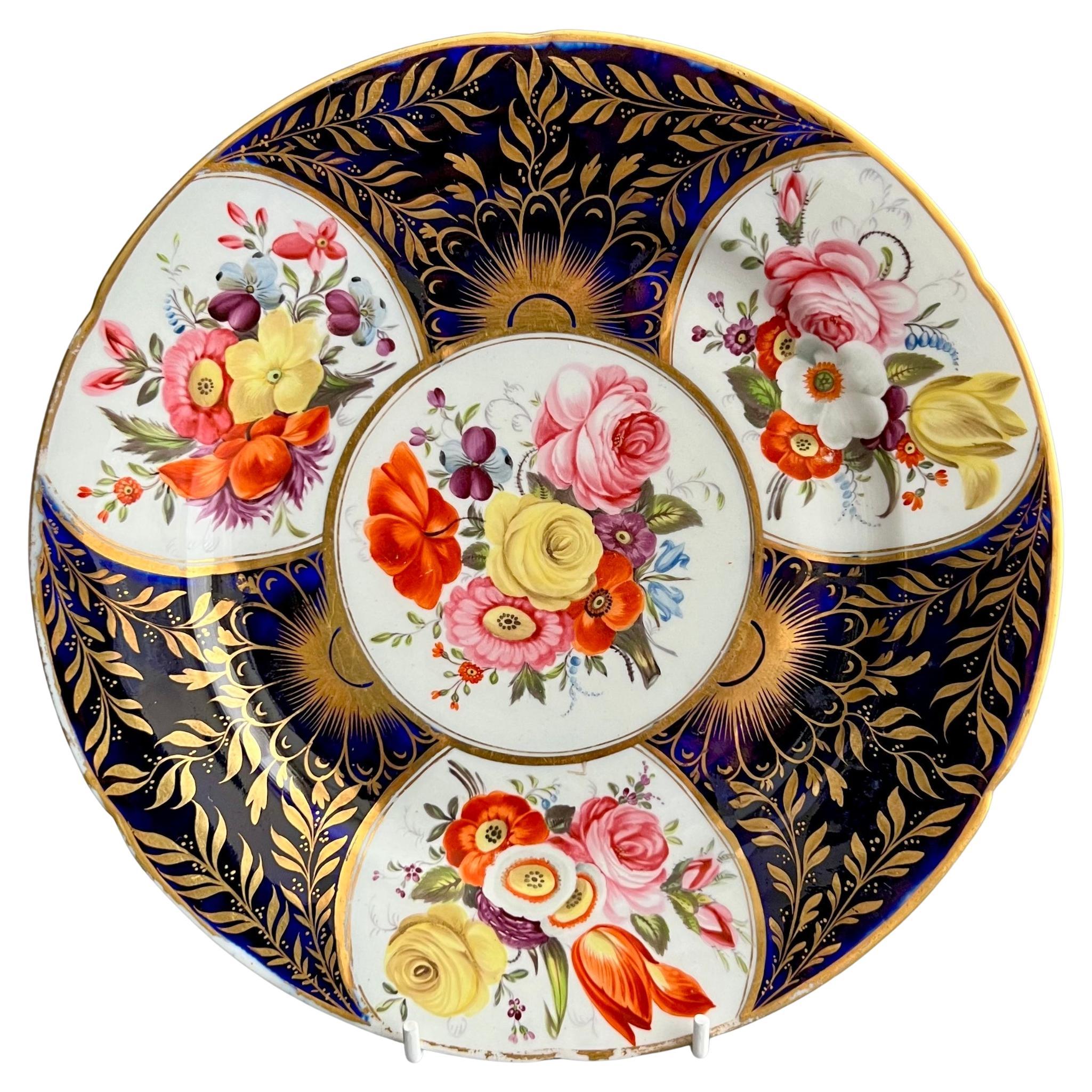 Coalport John Rose Porcelain Plate, Cobalt Blue and Flowers, ca 1805