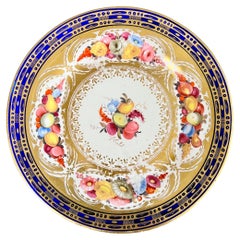 Coalport John Rose Porcelain Plate, Cobalt Blue, Gilt, Flowers & Fruits, 1805-15